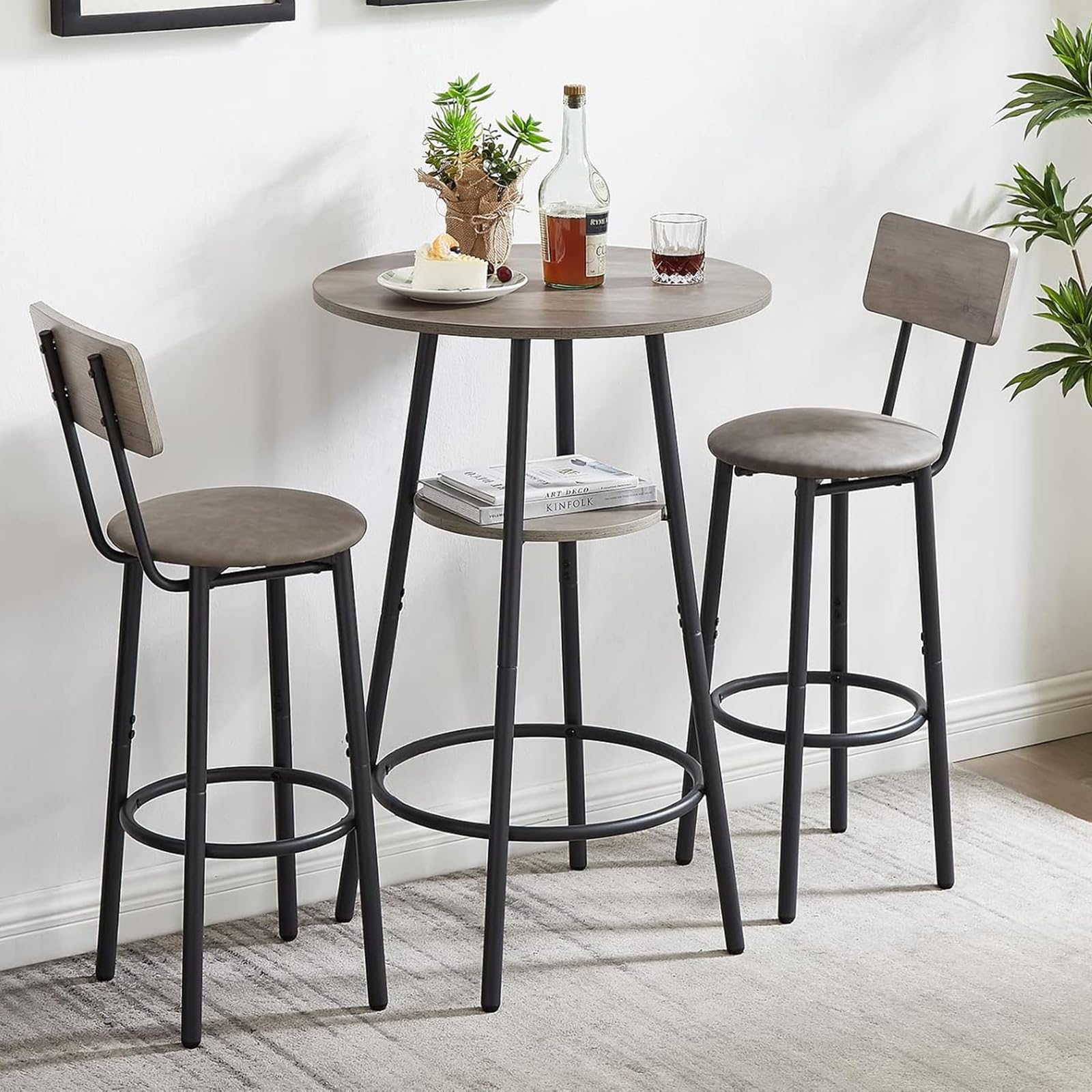 3-Piece Round Dining Table Set with Storage