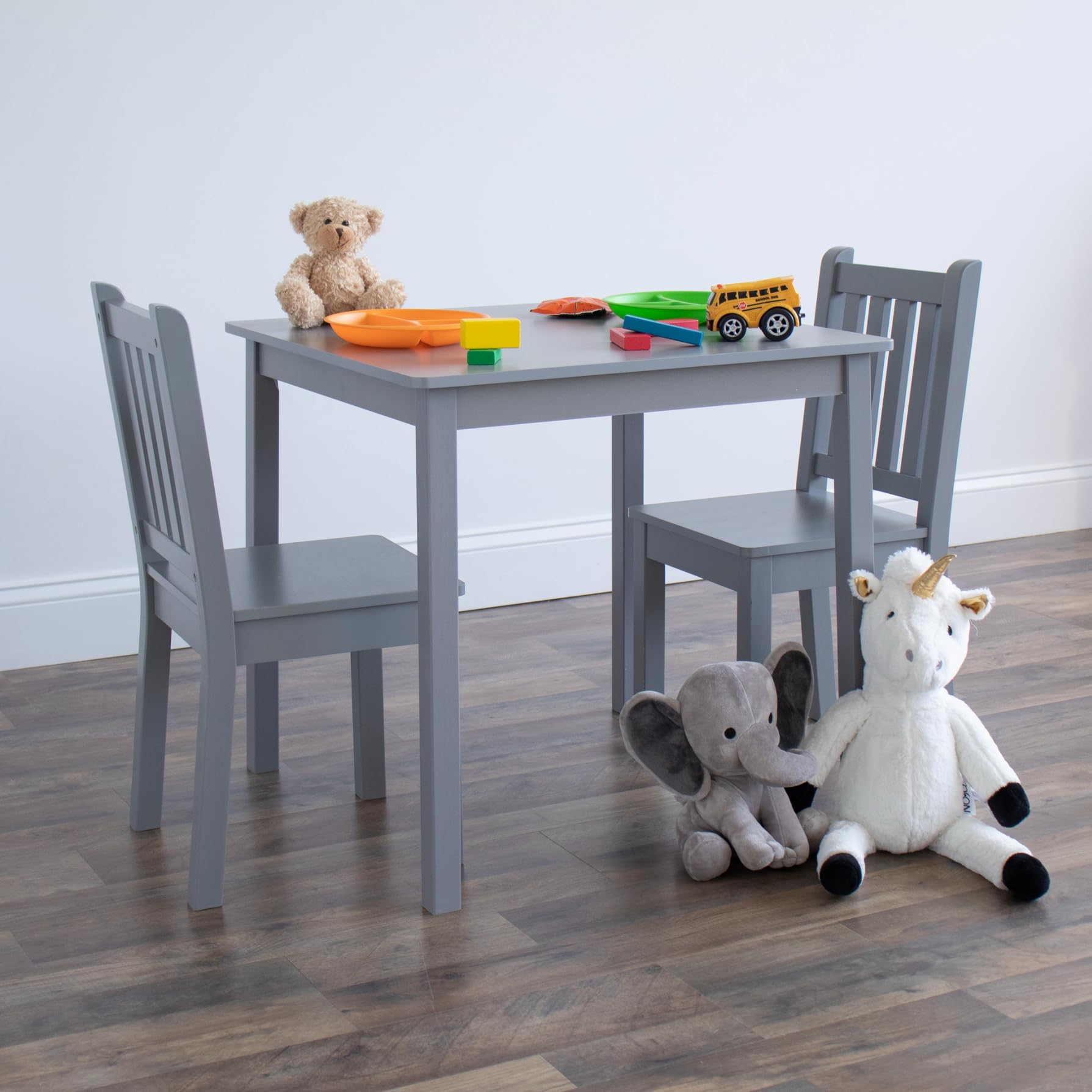 Kids Wooden Table and 2 Chairs Set Grey