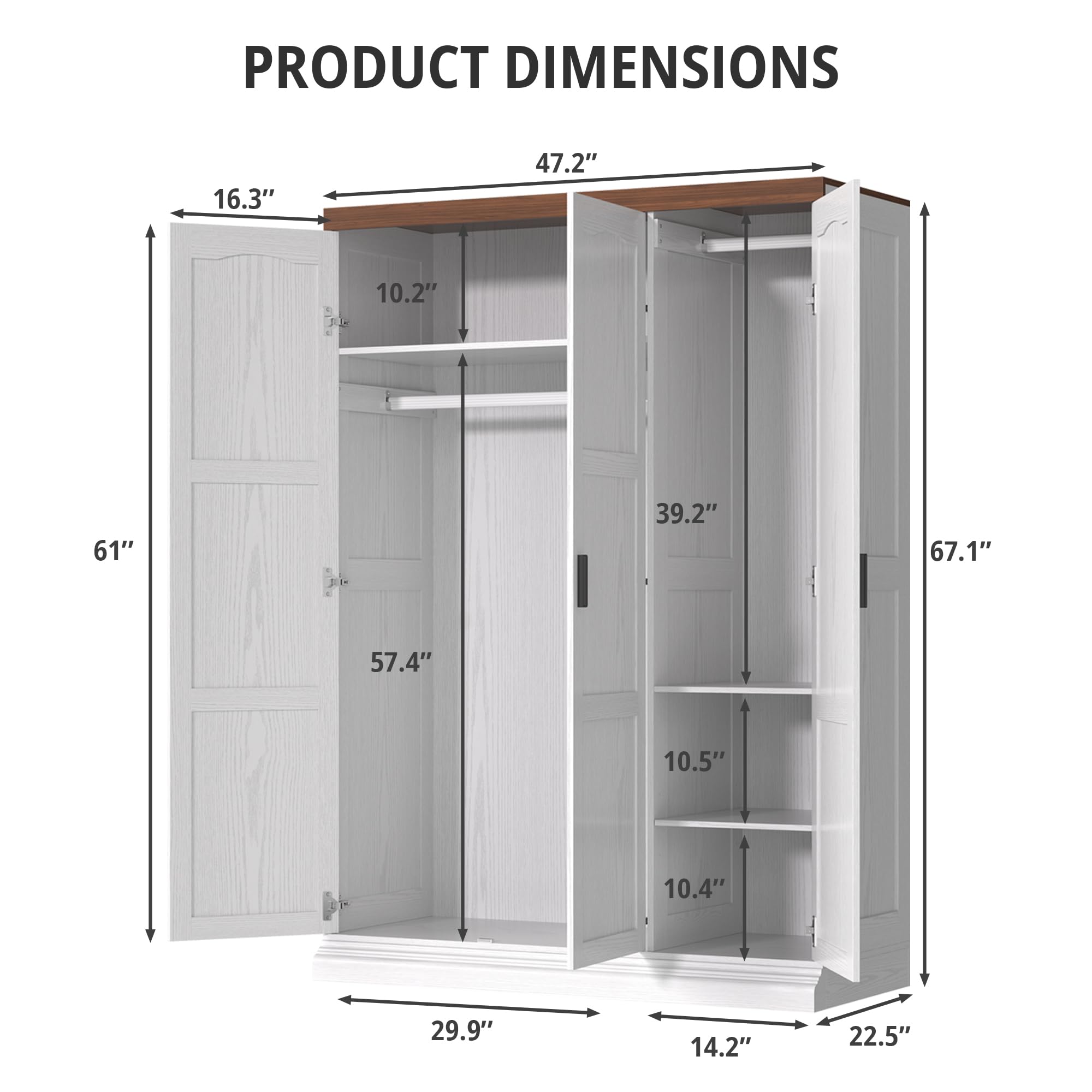 3 Door Armoire Wardrobe Closet with Mirror