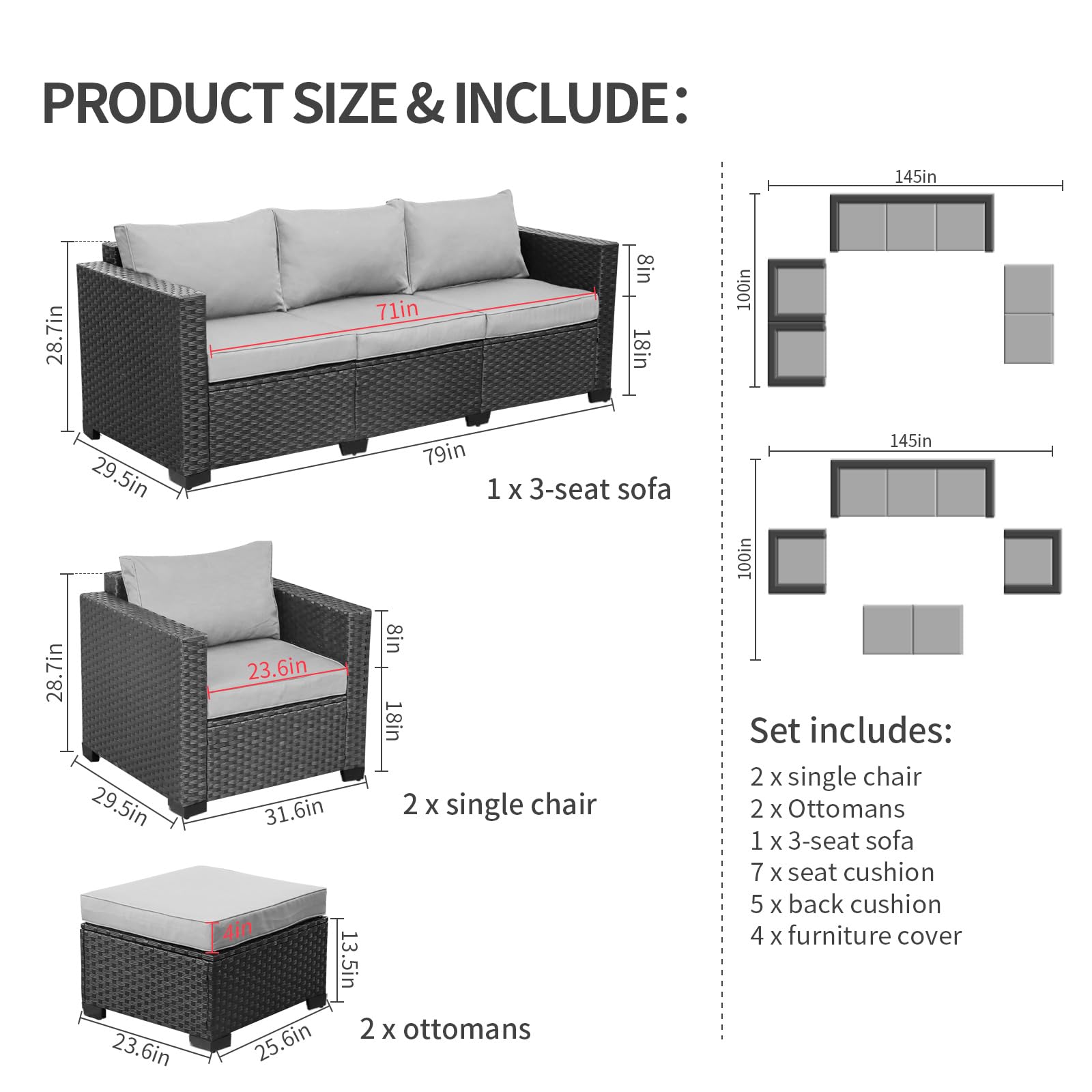 5-Piece Outdoor Wicker Patio Sectional Sofa Set