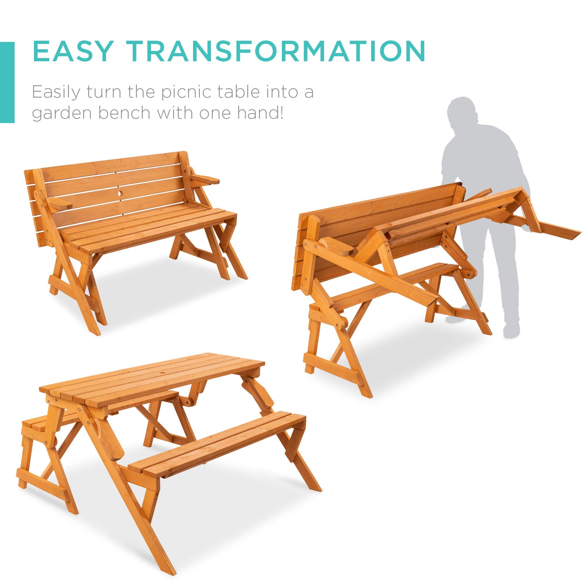2-in-1 Convertible Picnic Table Garden Bench