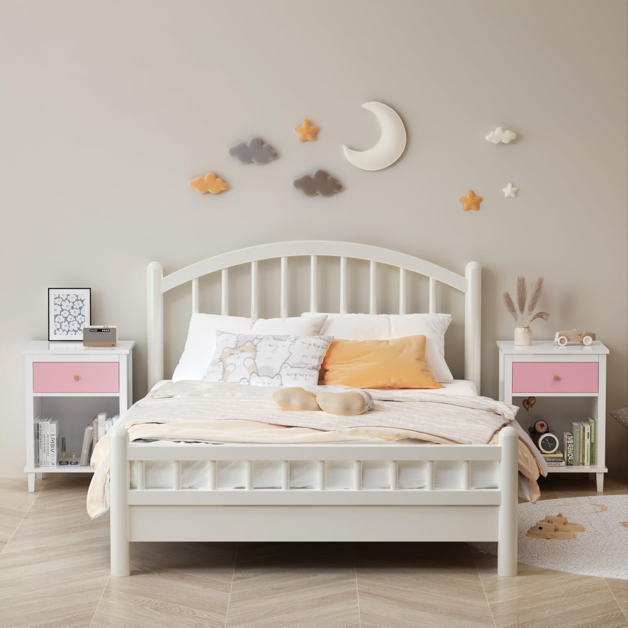 Wooden Nightstand with Drawer and Open Storage Shelf