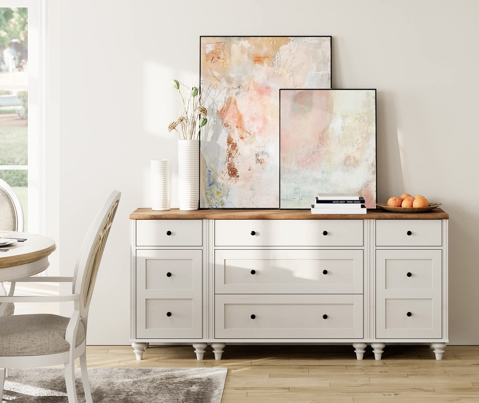 Dresser with 5 Drawers and 2 Storage Cabinets with Charging Station