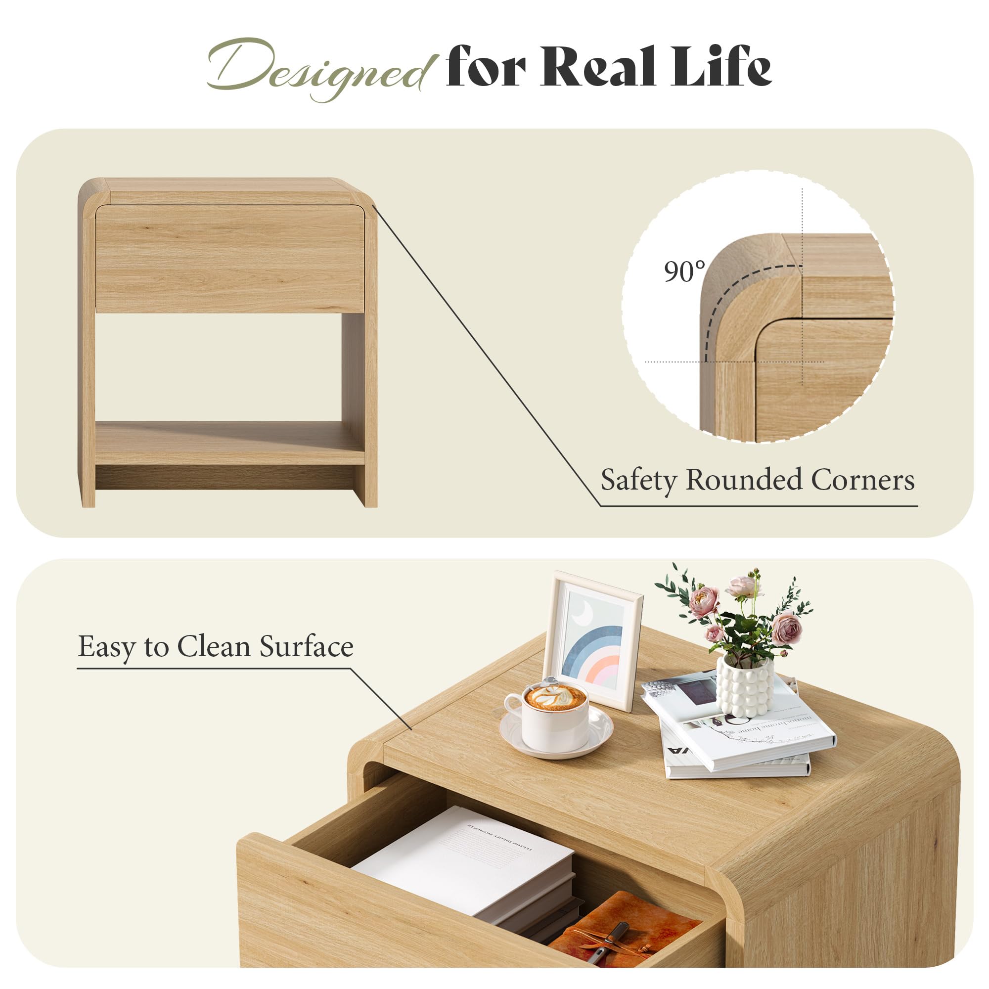 Modern Round Nightstand Set with Drawer