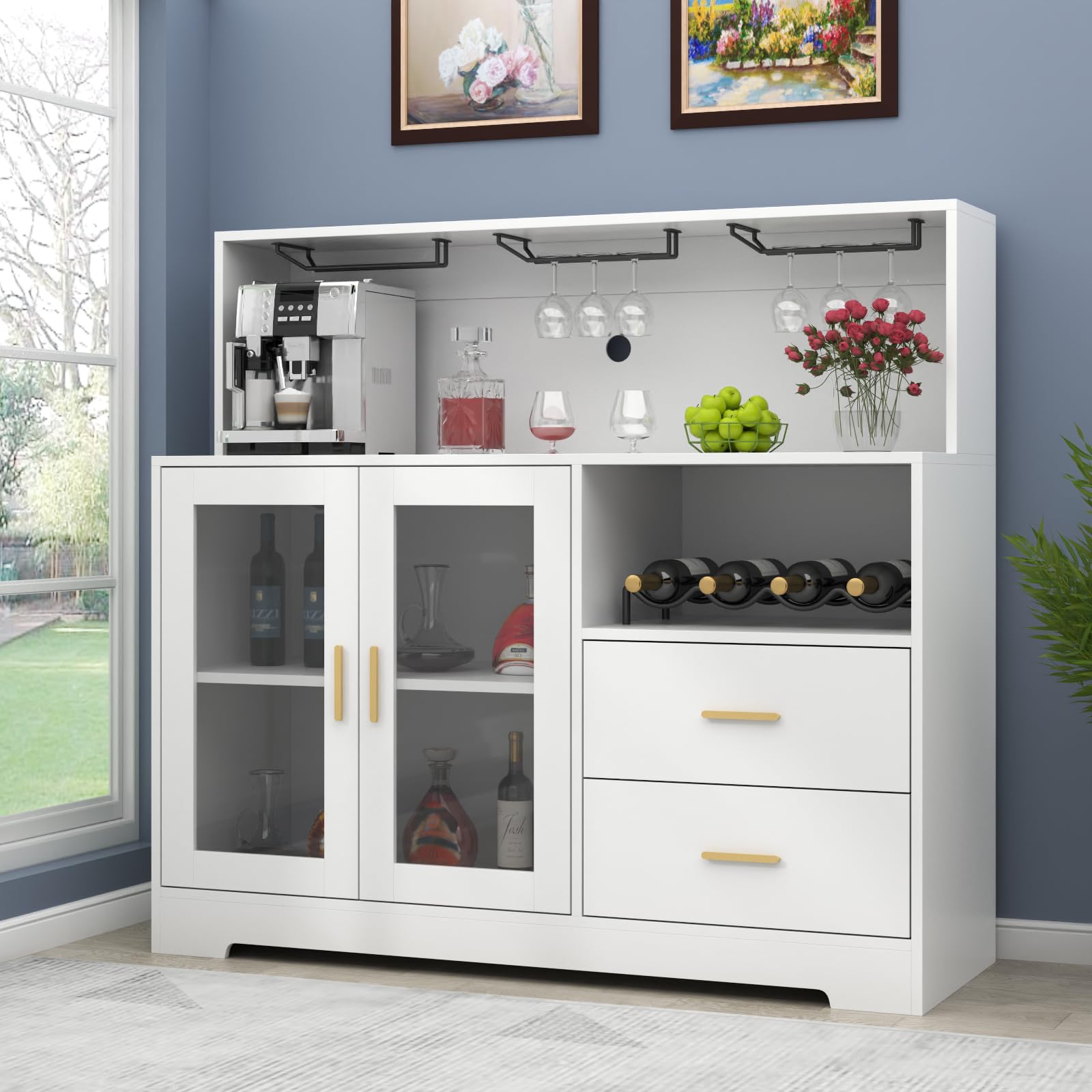 Bar Cabinet with LED Light and Wine Storage