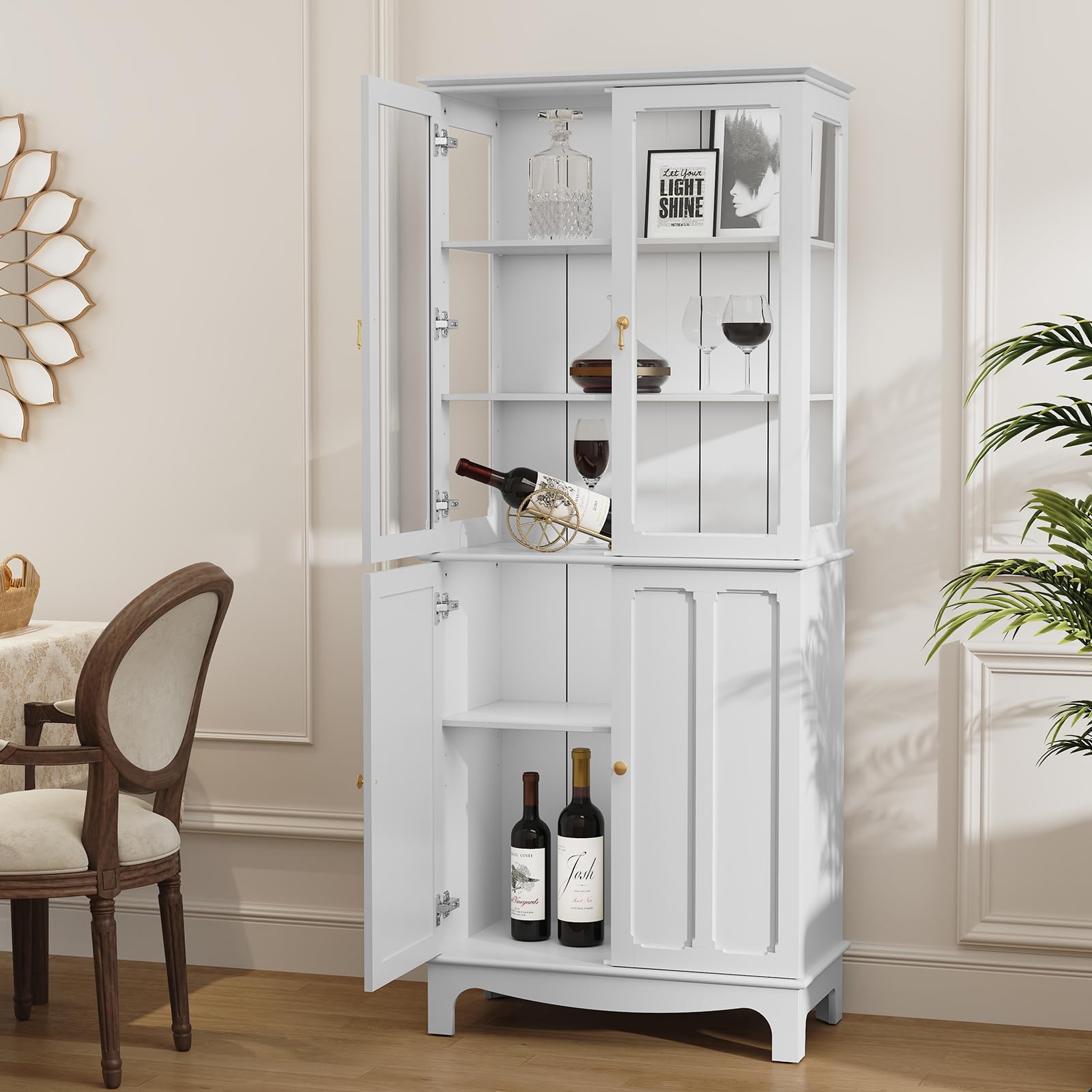 Glass Door Storage Cabinet with Adjustable Shelves