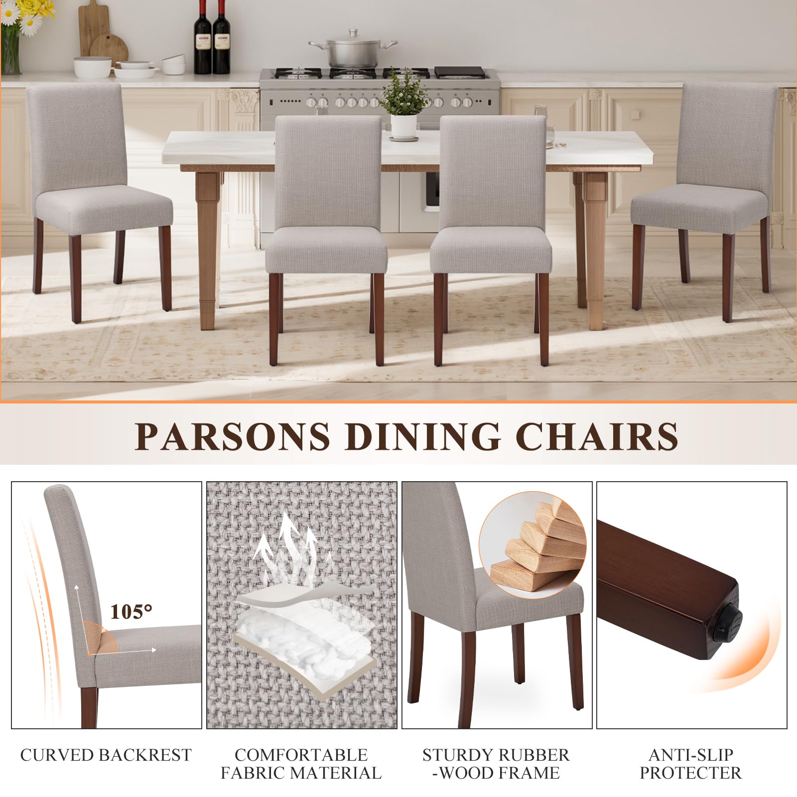 Upholstered Parsons Dining Chairs Set of 4
