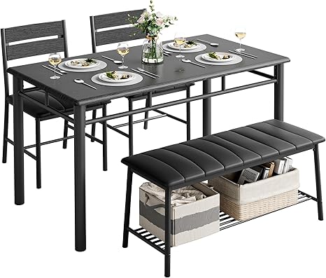 4-Piece Dining Table Set with Upholstered Bench