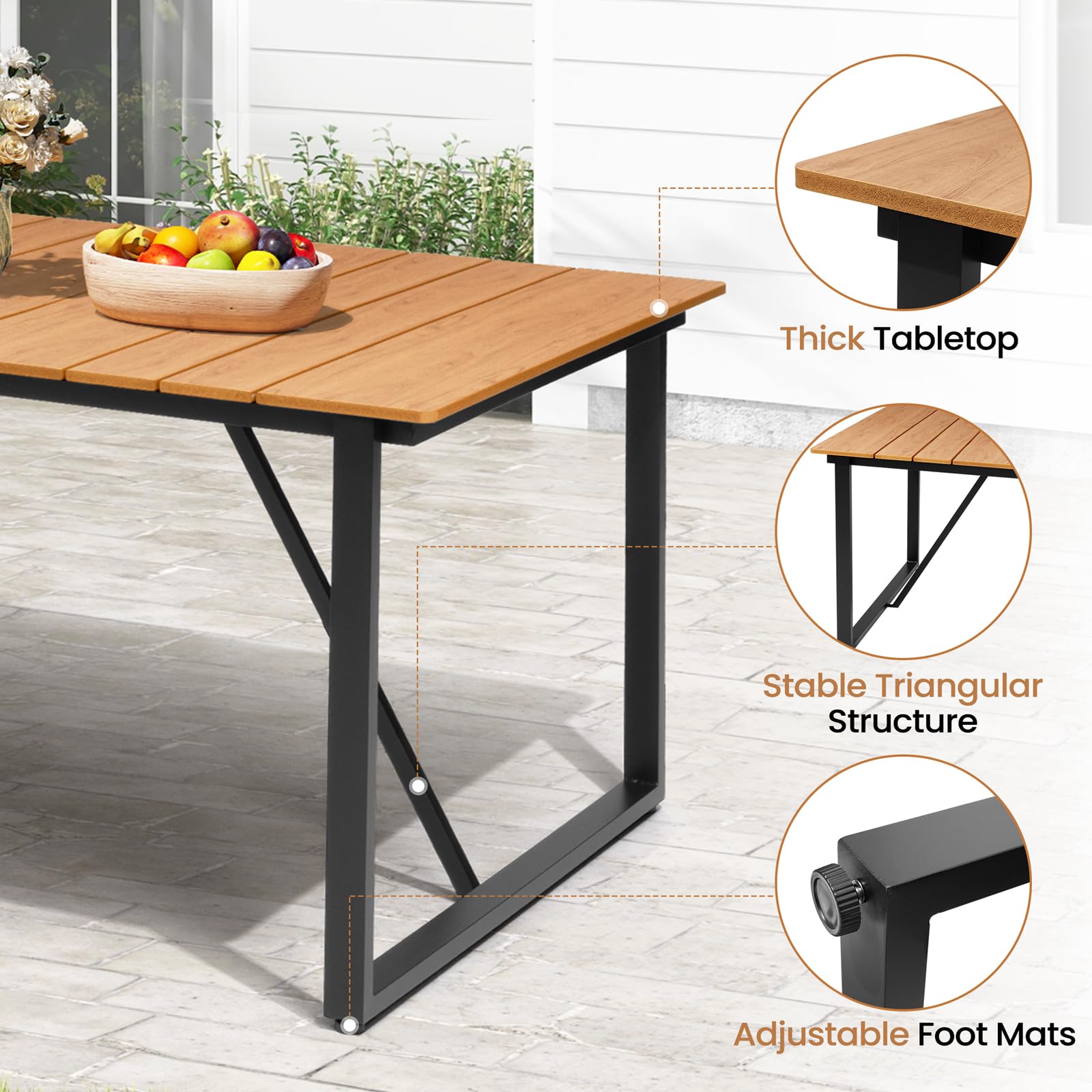 Outdoor Dining Table with Umbrella Hole 83 Inch Rectangle