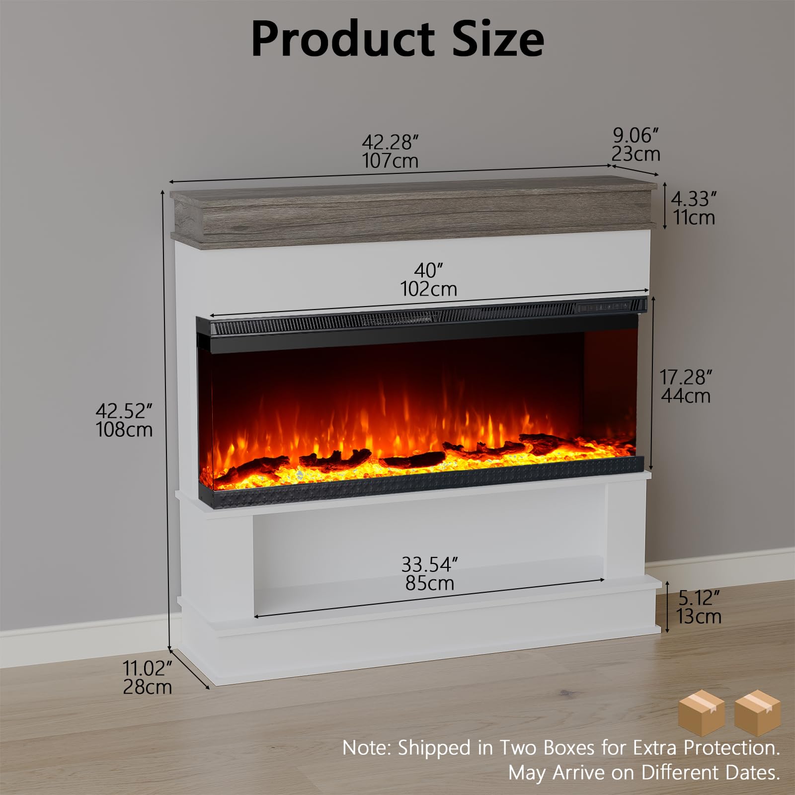 40" White Electric Fireplace with Mantel