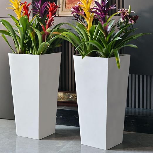 27" Tall Planters Set of 2 Black Outdoor Weather-Resistant with Drainage