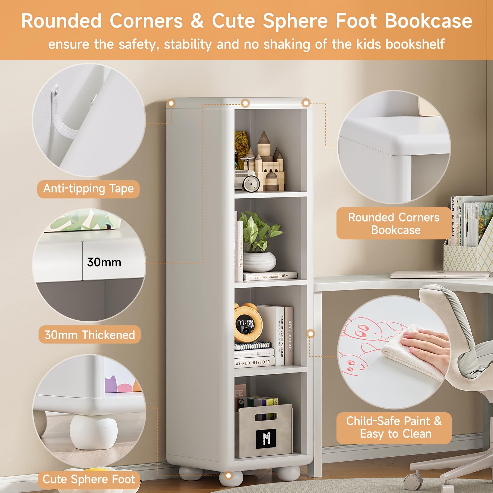 4-Tier Tall Bookshelf with Sphere Foot