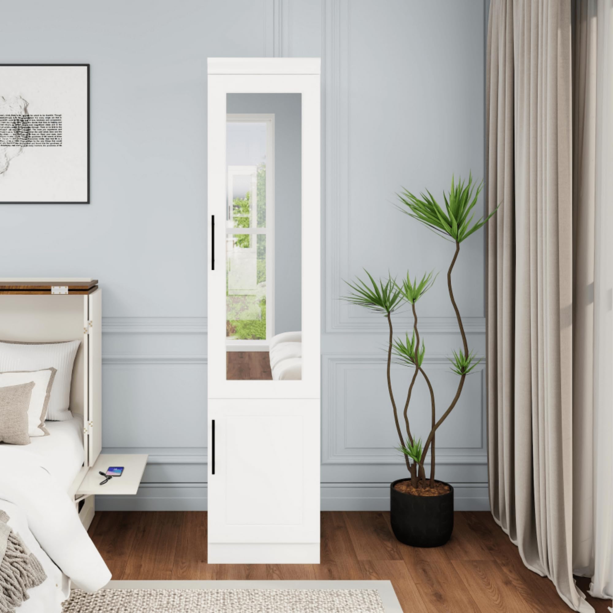 71" White Wardrobe Closet with Door and Storage Cabinet