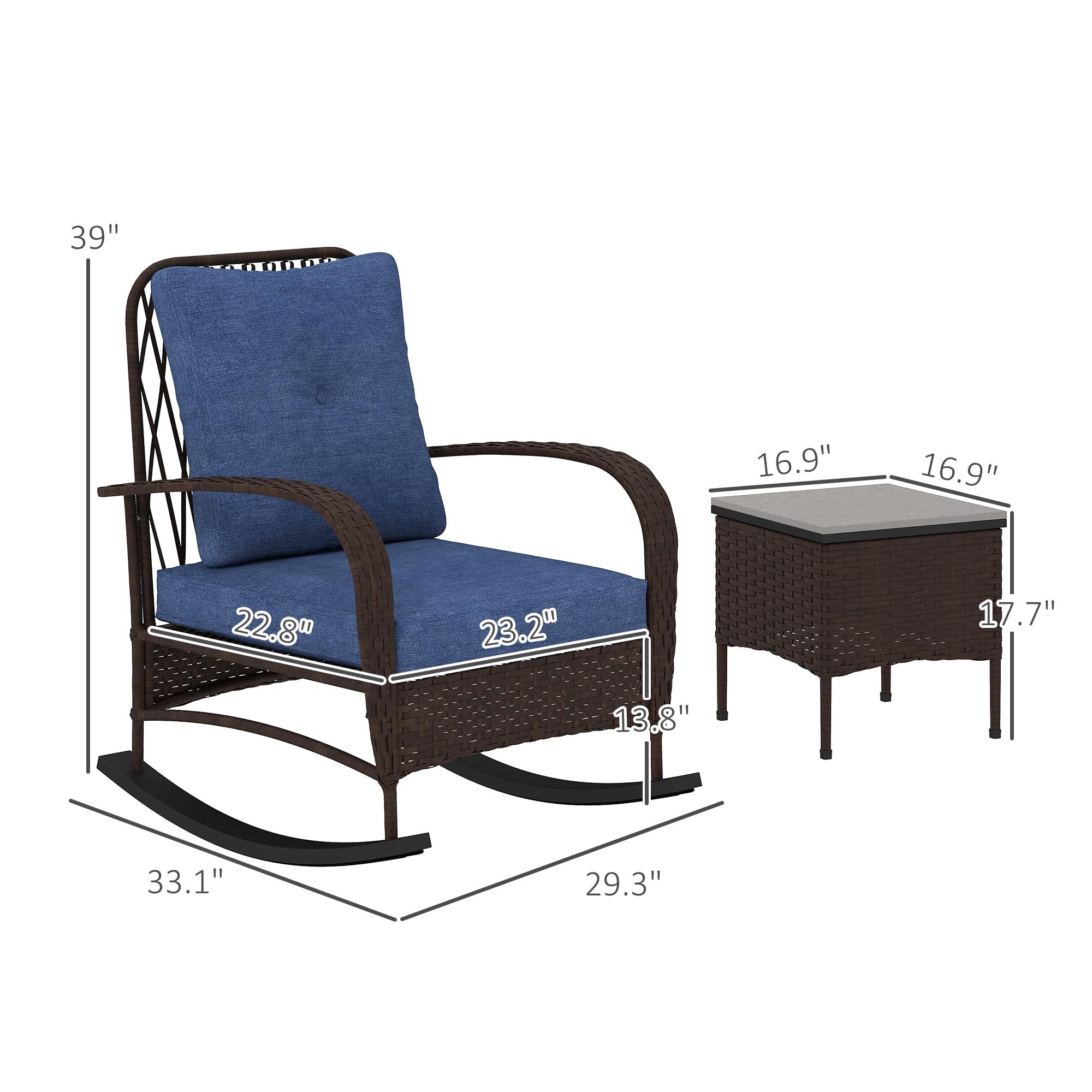 3 Piece Wicker Patio Furniture Set with Rocking Chairs