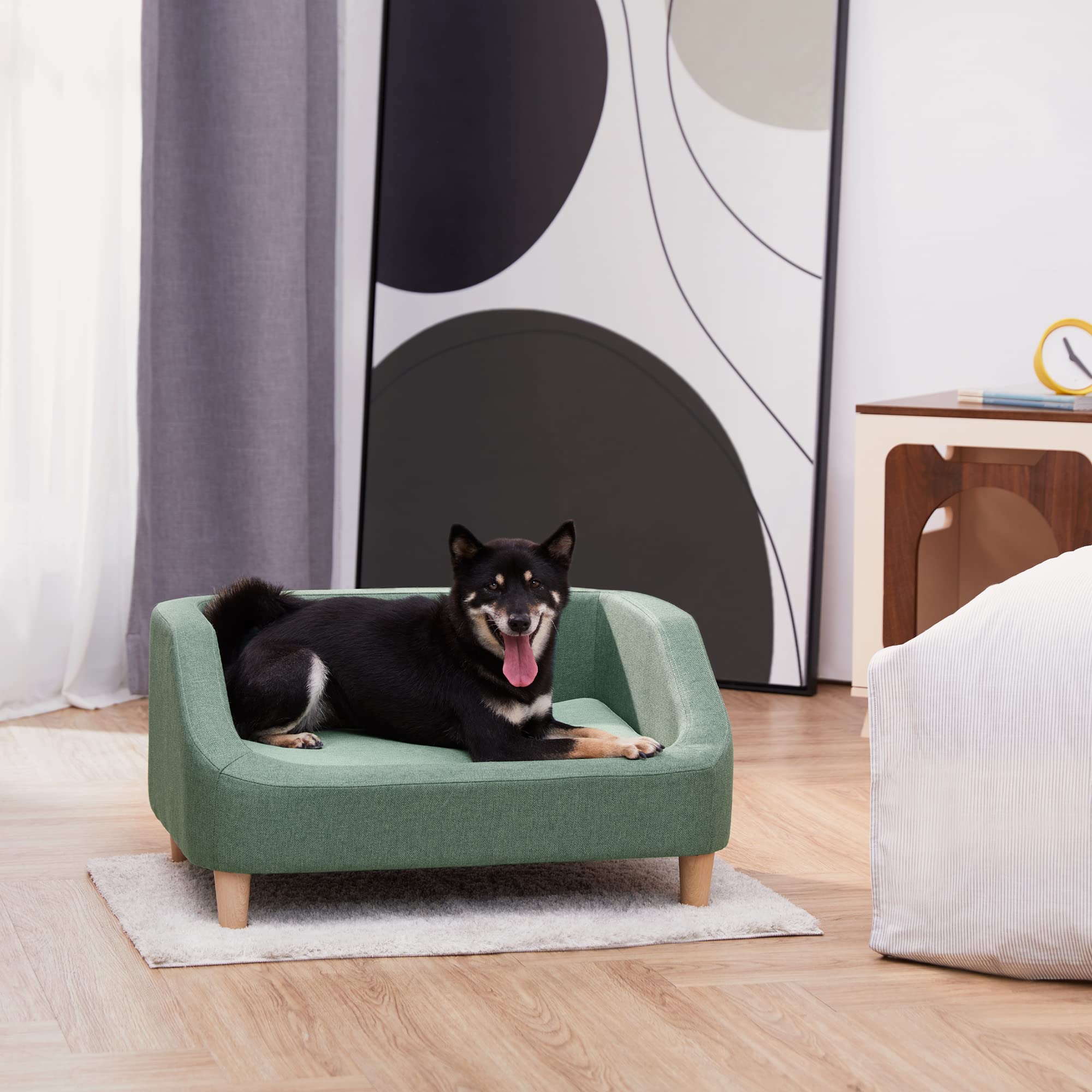 Raised Linen Pet Sofa Bed with Removable Washable Cushion