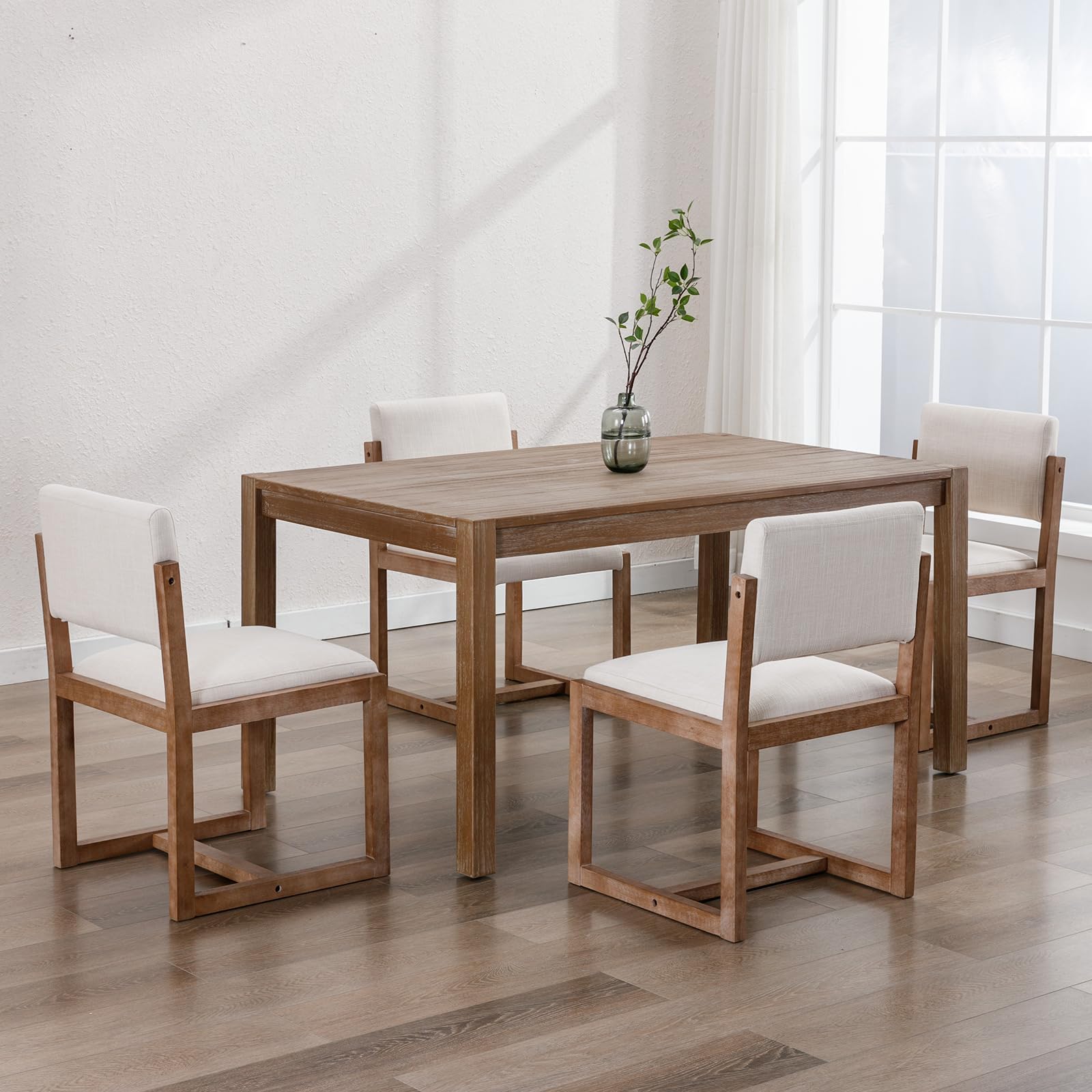 Upholstered Dining Chairs Set of 4 - Mid-Century Modern Linen Fabric