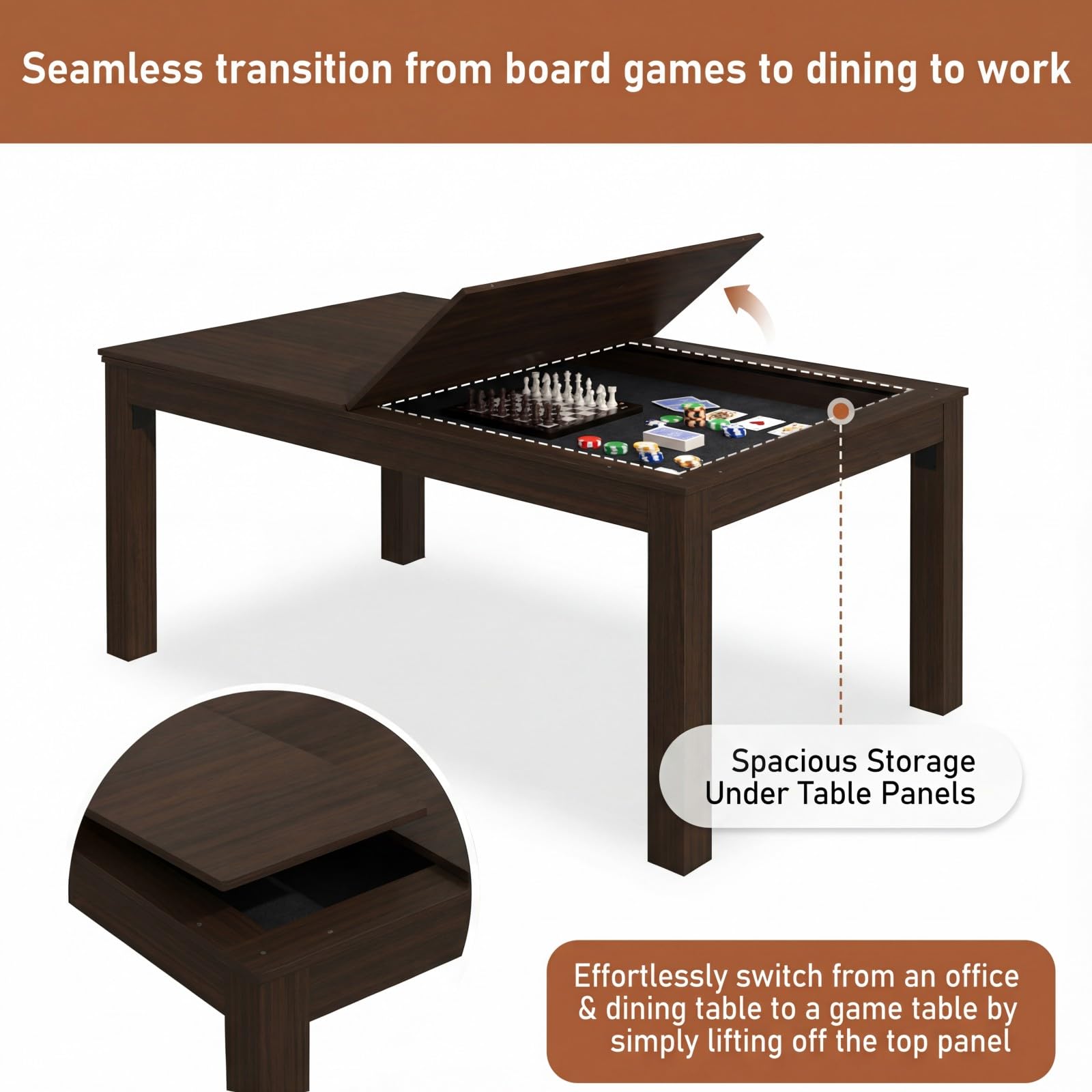 Board Game Table with Removable Tabletop