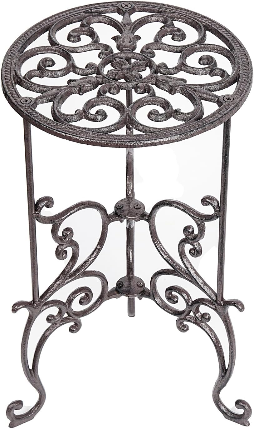3-Tier Cast Iron Plant Stand 24in Tall Foldable Metal Shelf
