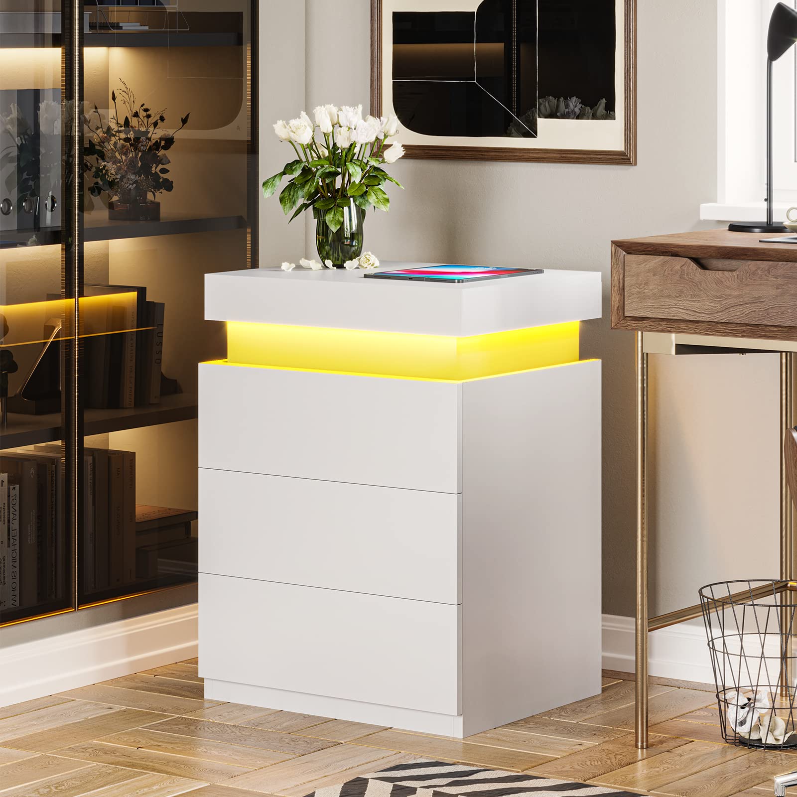 LED Nightstand with Charging Station
