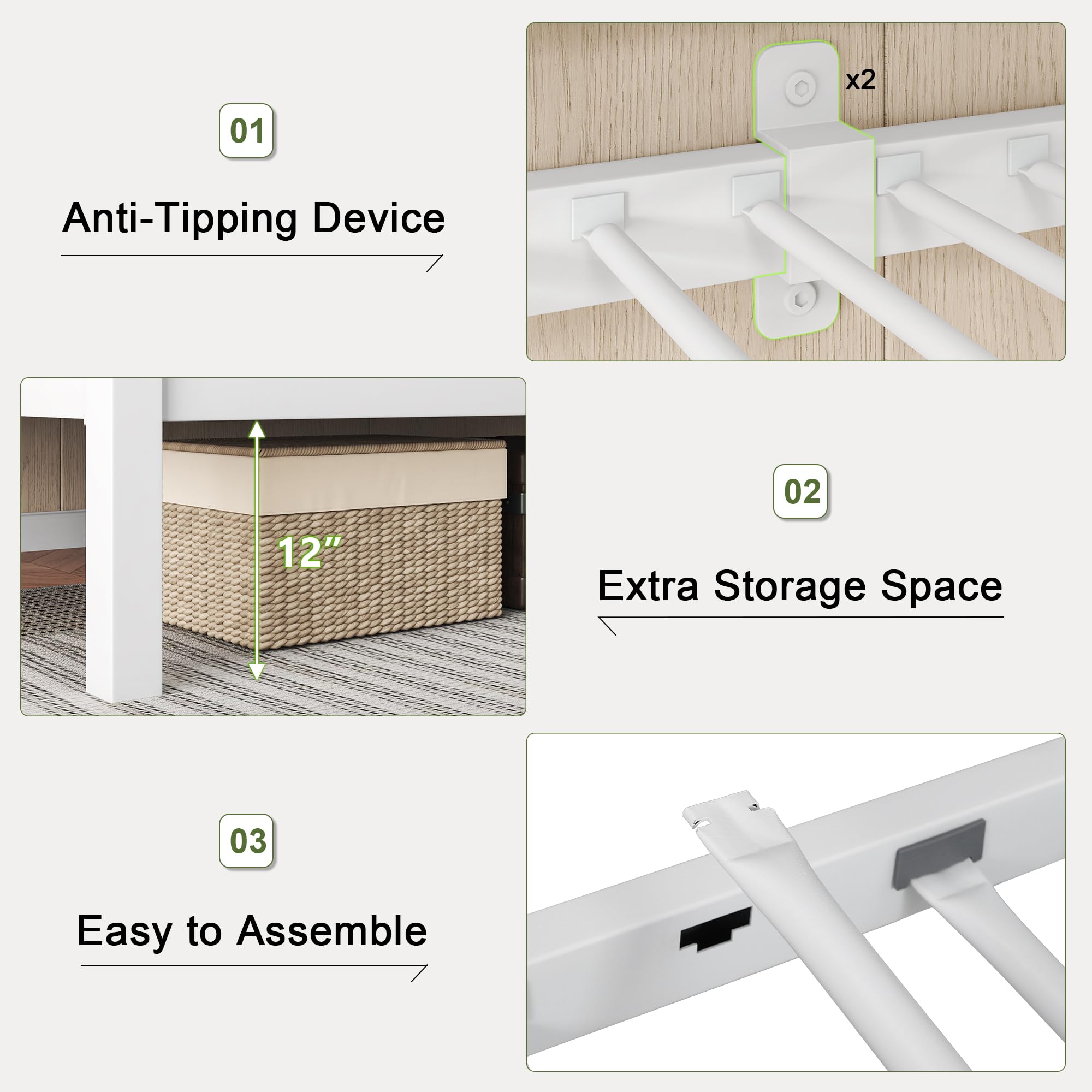 Metal Bunk Bed Twin Over Twin with Ladder and Guardrail