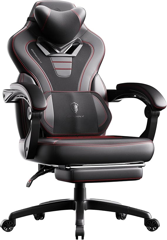 Gaming Chair with Footrest and Massage Support