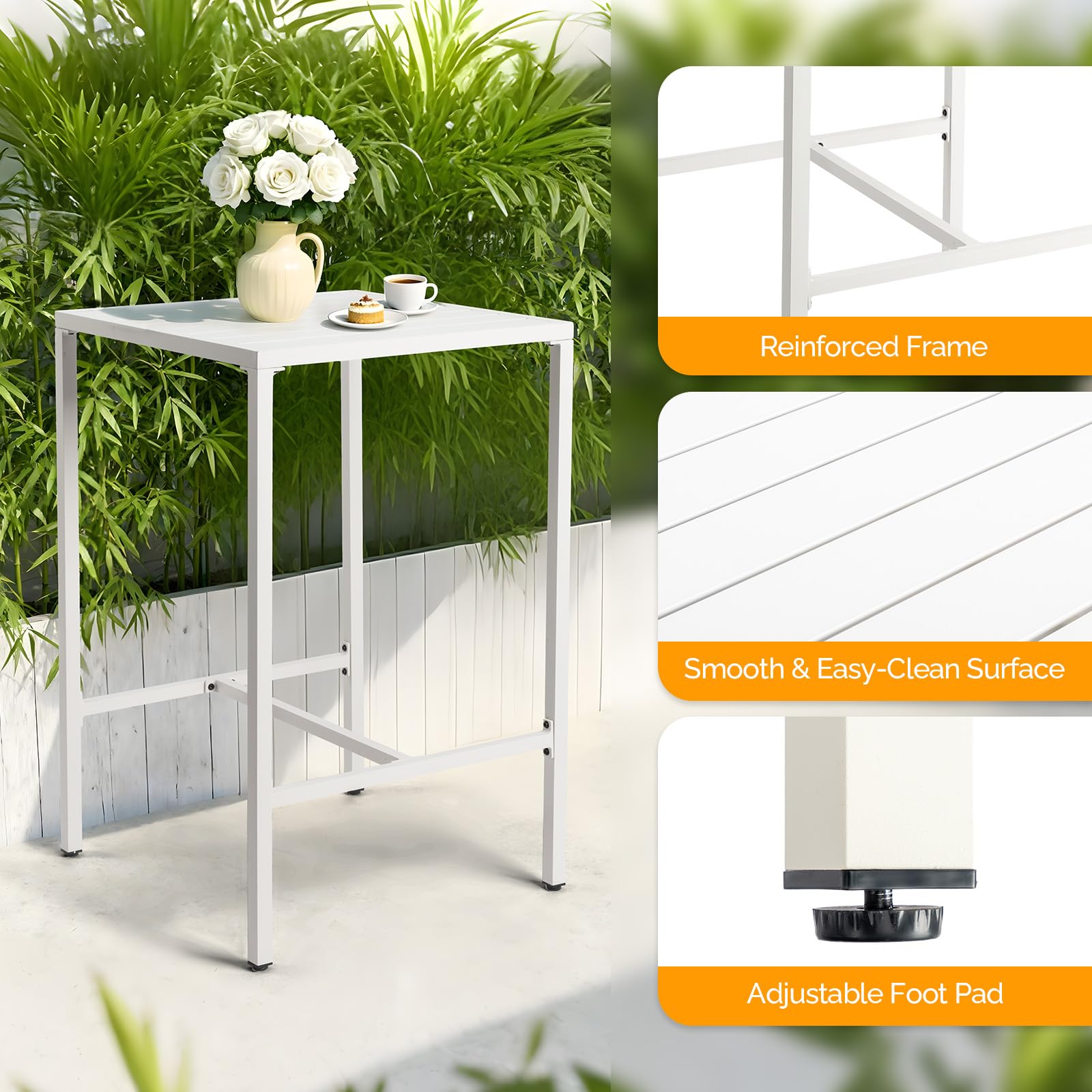 3-Piece Outdoor Bar Set with Aluminum Table and Cushioned Chairs