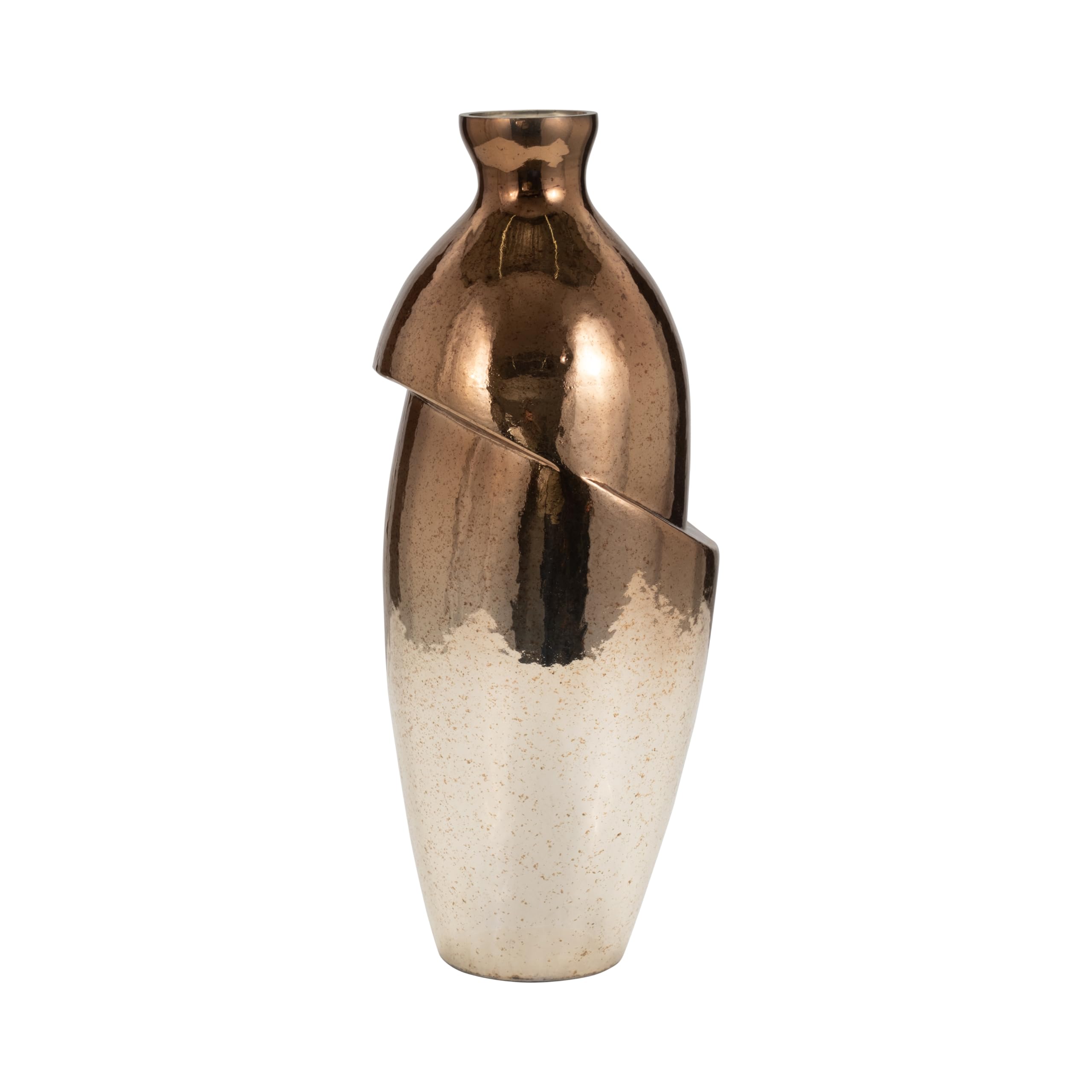 Modern Abstract Glass Vase - Handcrafted Metallic Copper Bronze - 19 Inch Decorative Accent