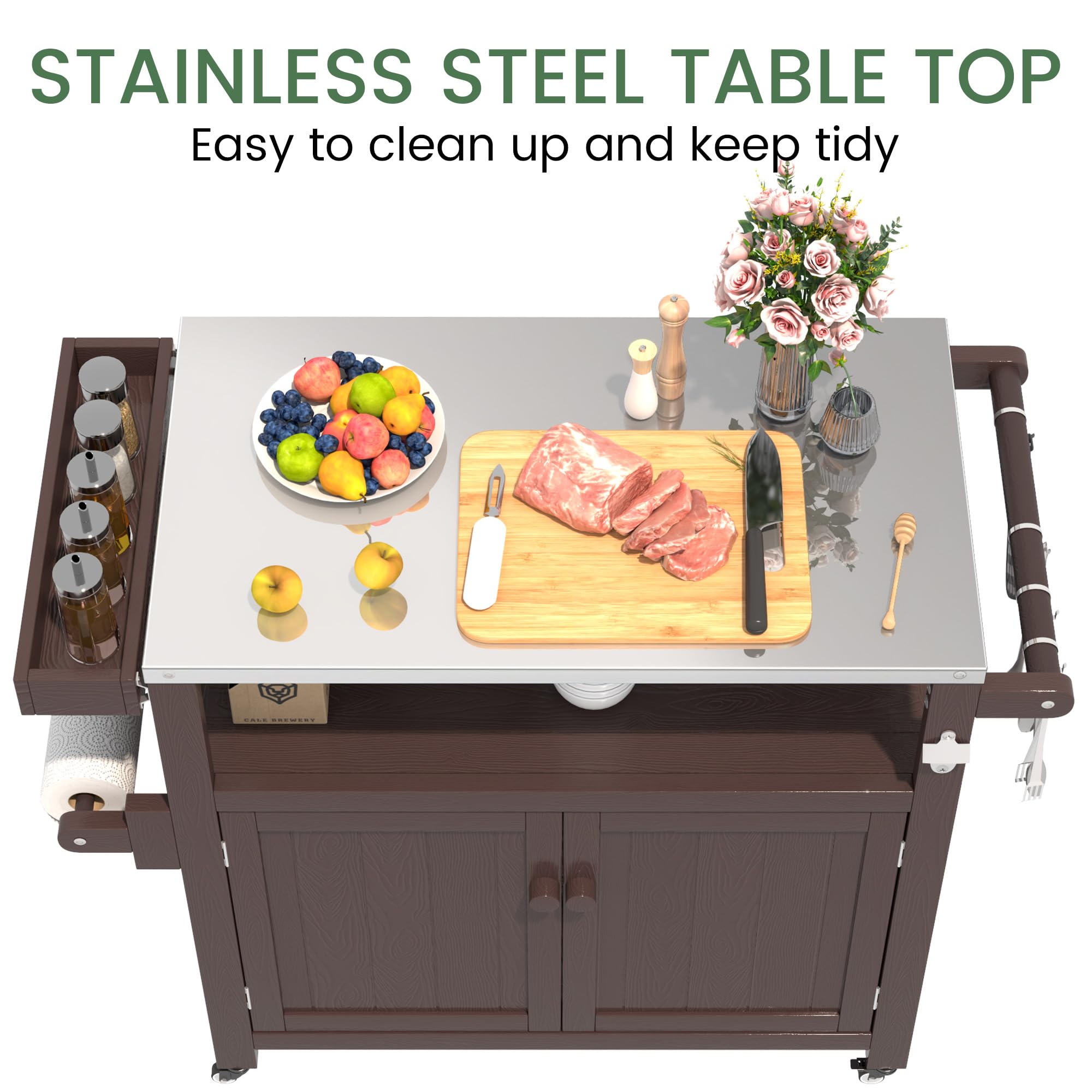 Weatherproof Outdoor Kitchen Island with Stainless Steel Top