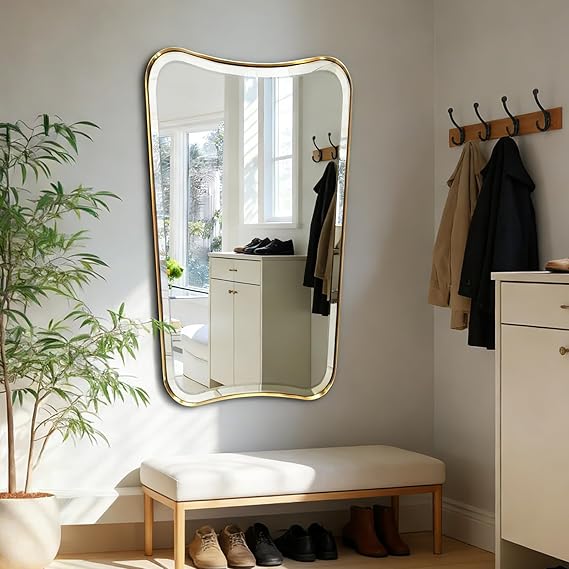 Wavy Bathroom Mirror 36x24 Gold Brushed Stainless Steel