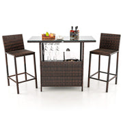 3-Piece Outdoor Bar Set with Stemware Racks
