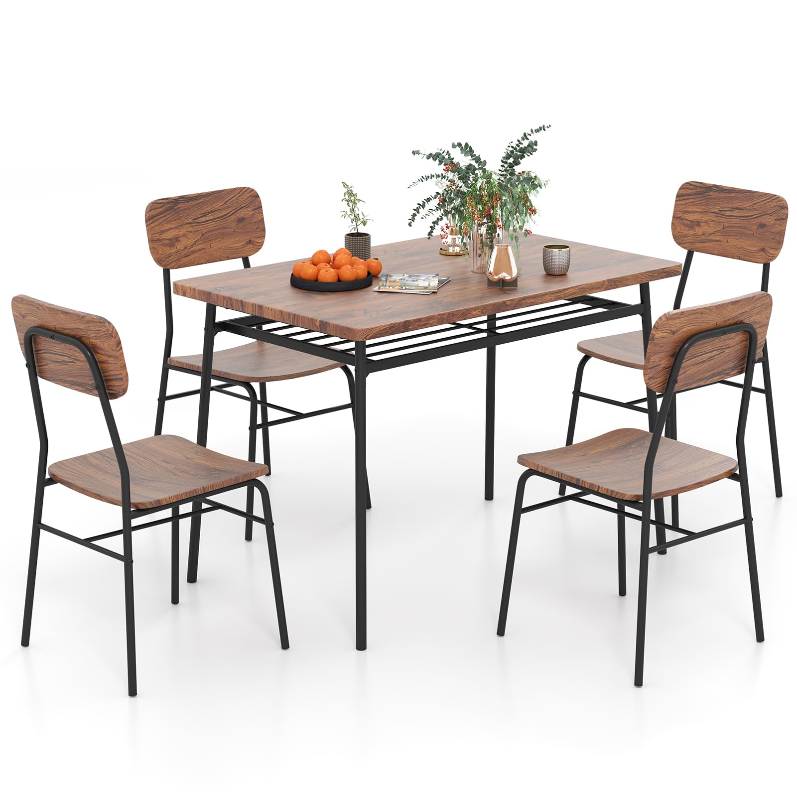 5-Piece Dining Table Set with Storage Rack