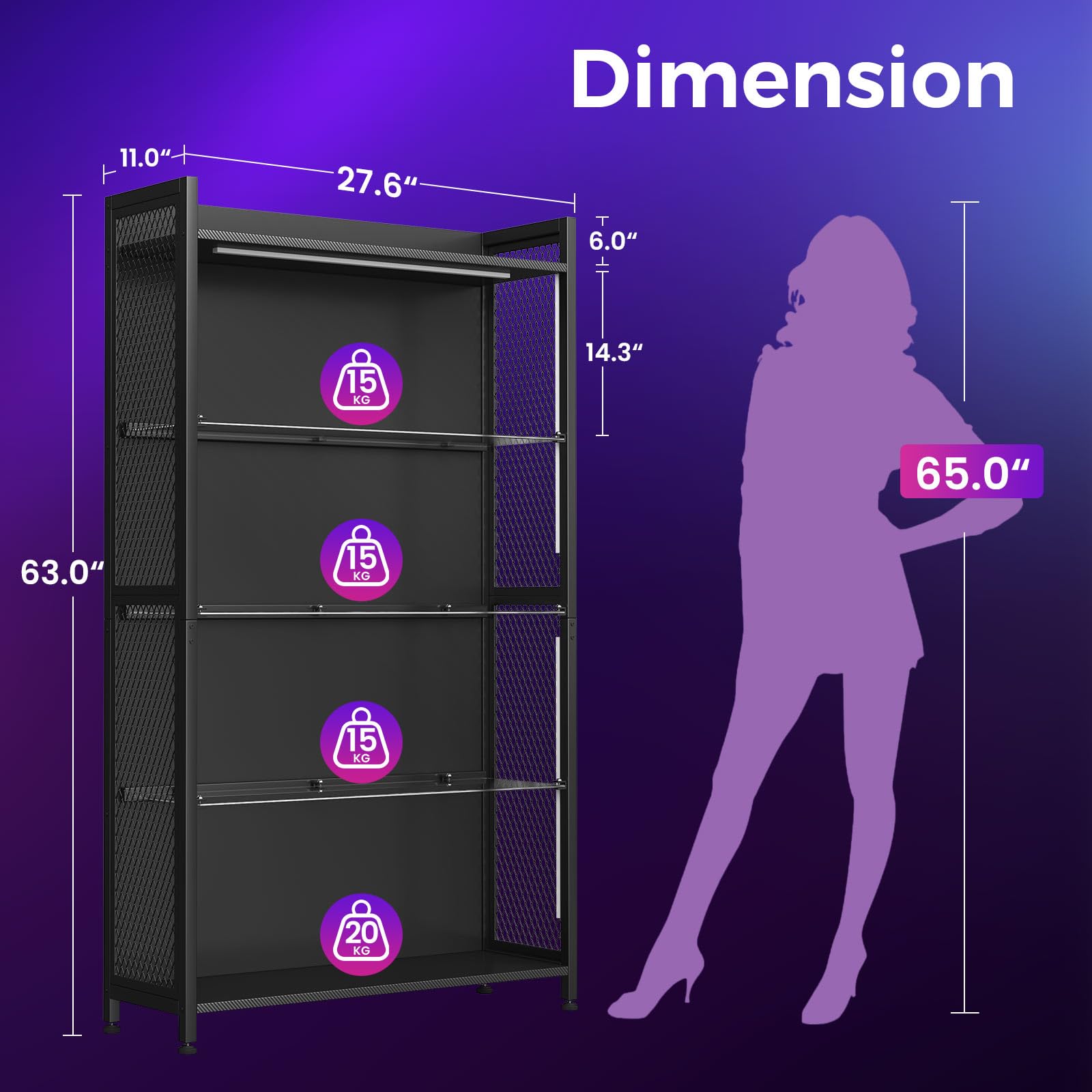 4-Tier Display Cabinet with LED Lights and Glass Shelves