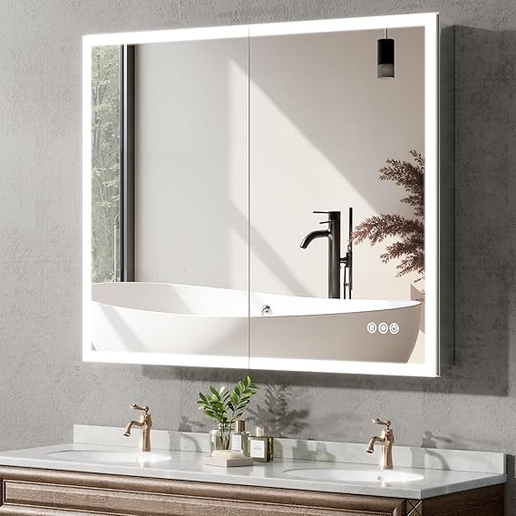40x32 LED Medicine Cabinet Mirror with Outlet and USB