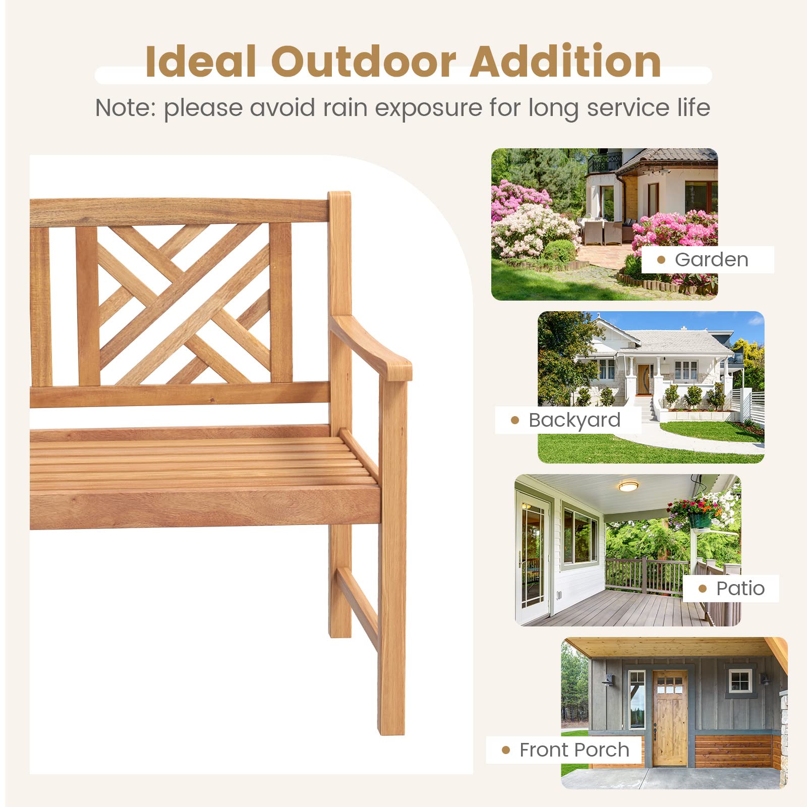 2-Person Acacia Wood Outdoor Bench