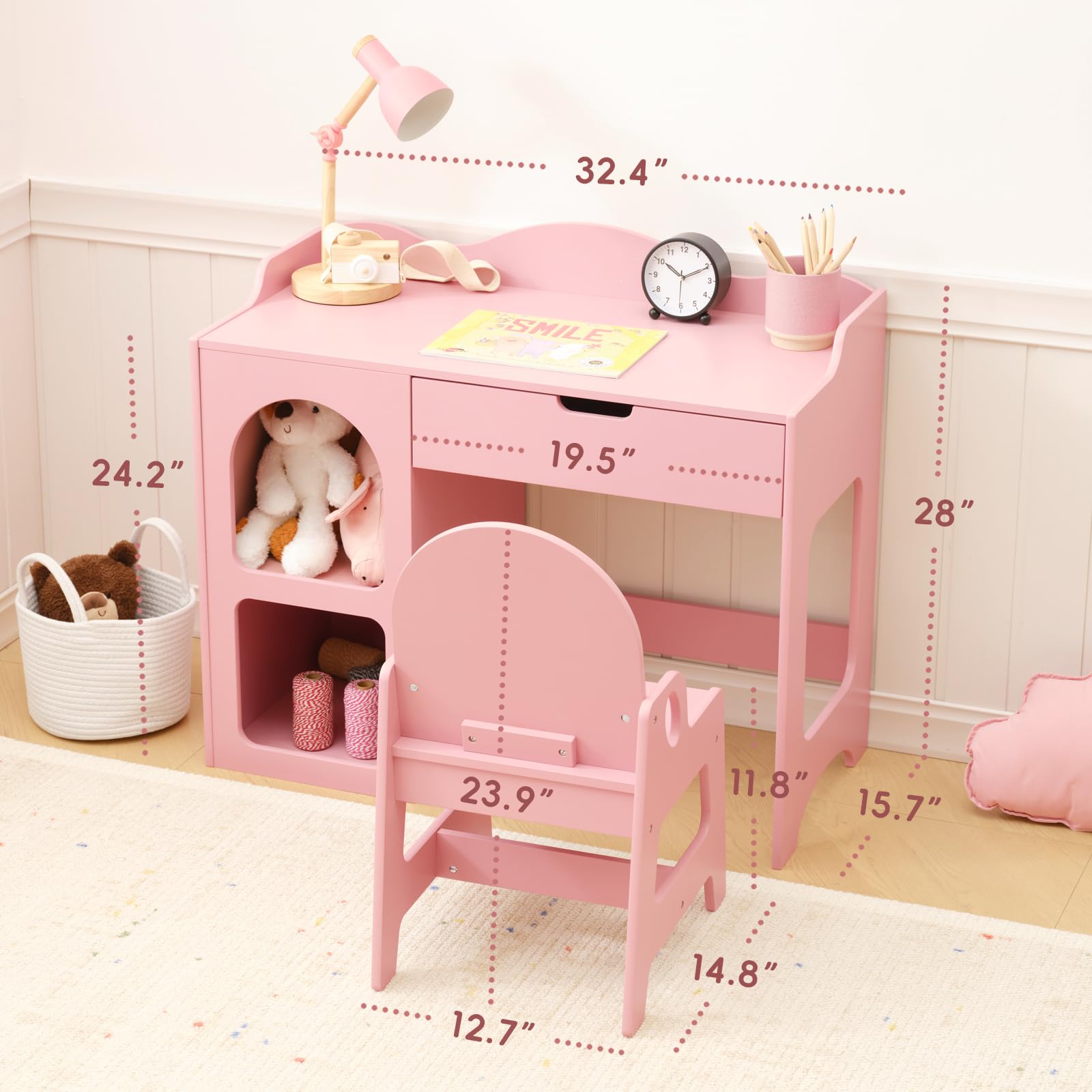 Kids Study Table and Chair Set with Storage