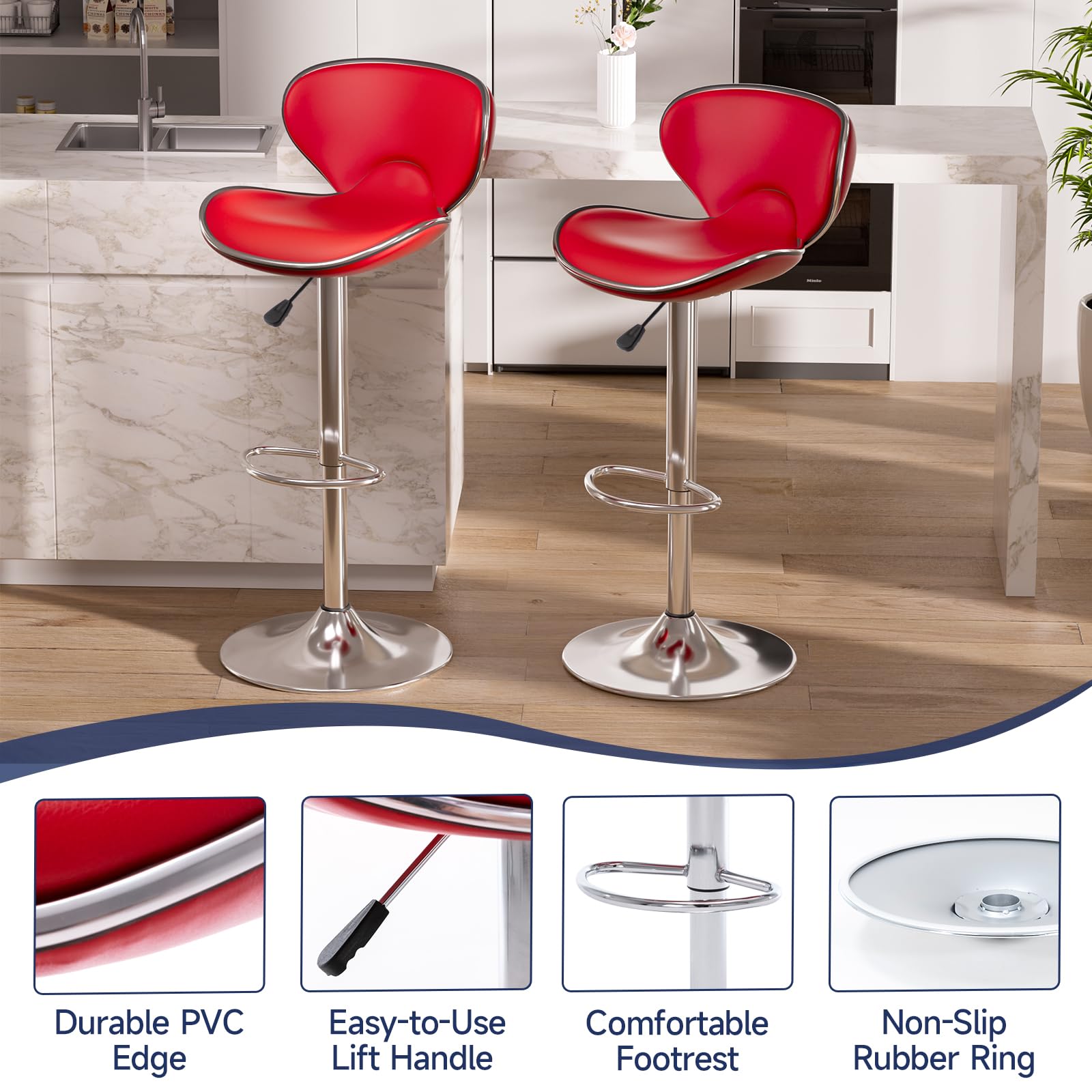 Adjustable Swivel Bar Stools Set of 2 - Red