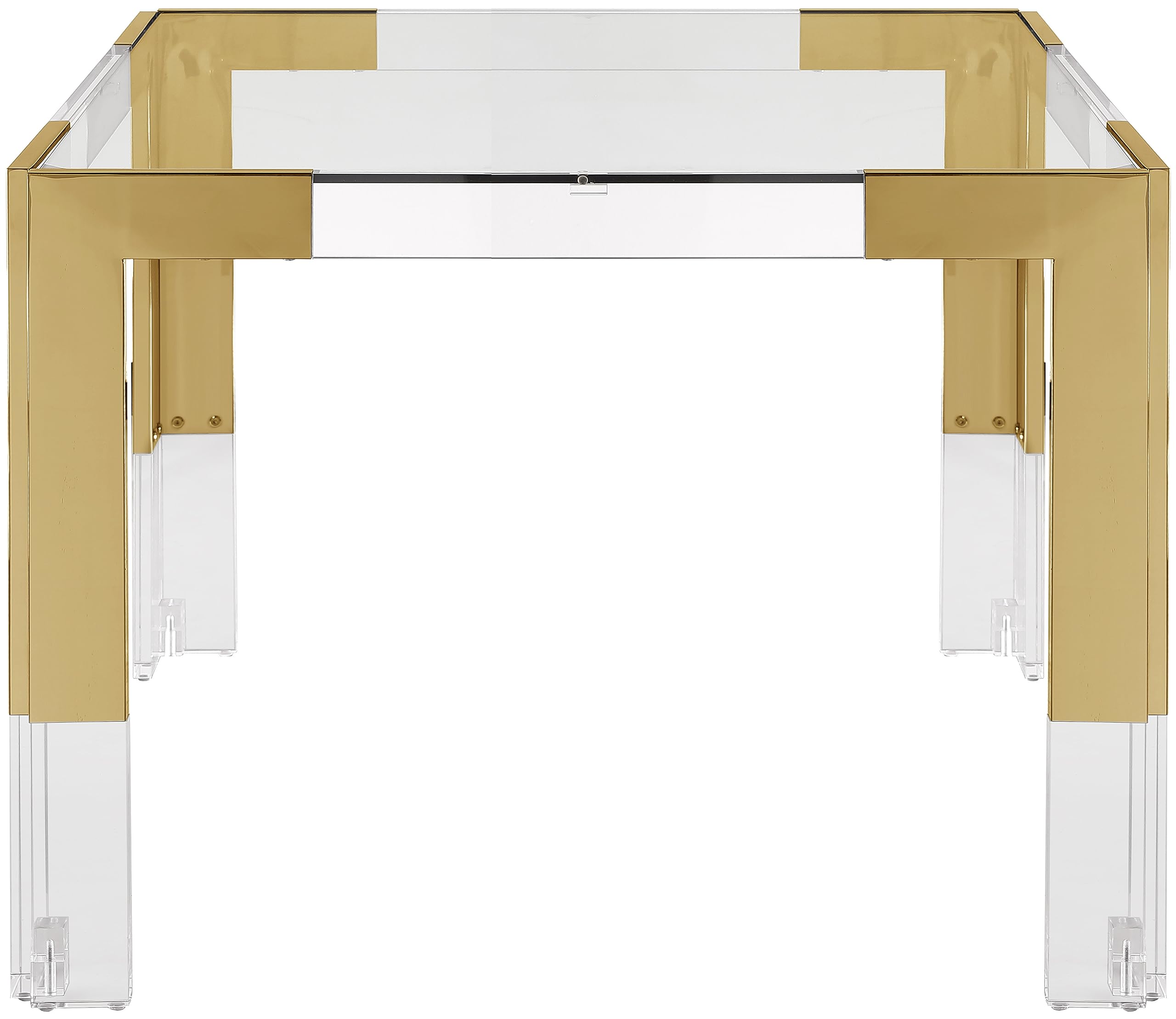 Casper Modern Dining Game Table with Gold Stainless Steel and Glass Top