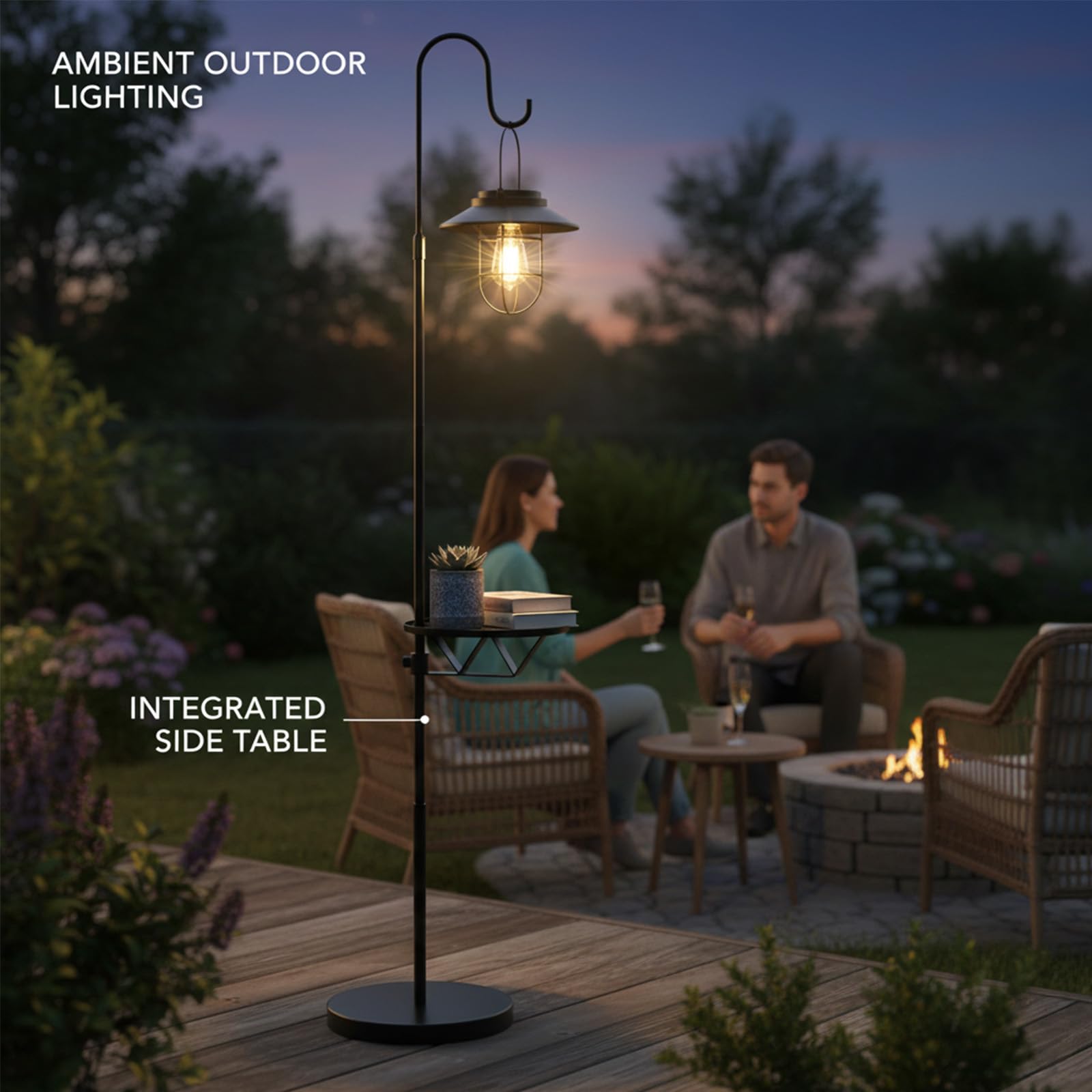 Solar Floor Lamp with Table for Outdoor Patio