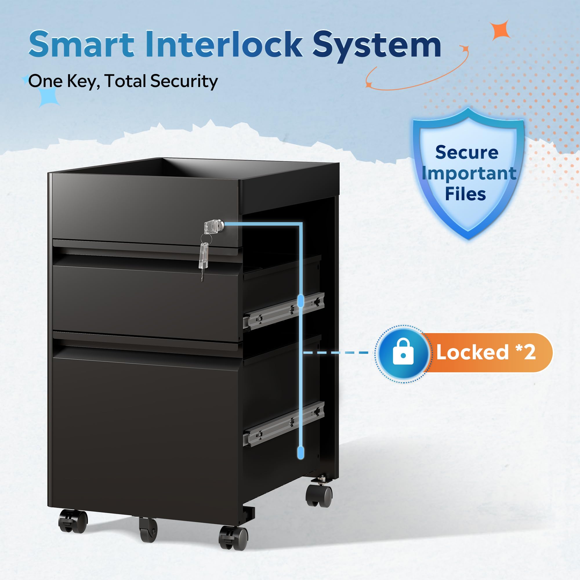 2-Drawer Locking File Cabinet with Wheels