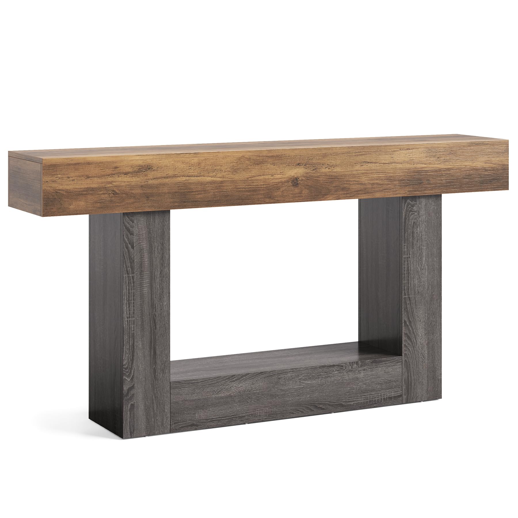 63 Inch 2-Tier Farmhouse Console Table with Heavy Duty Base