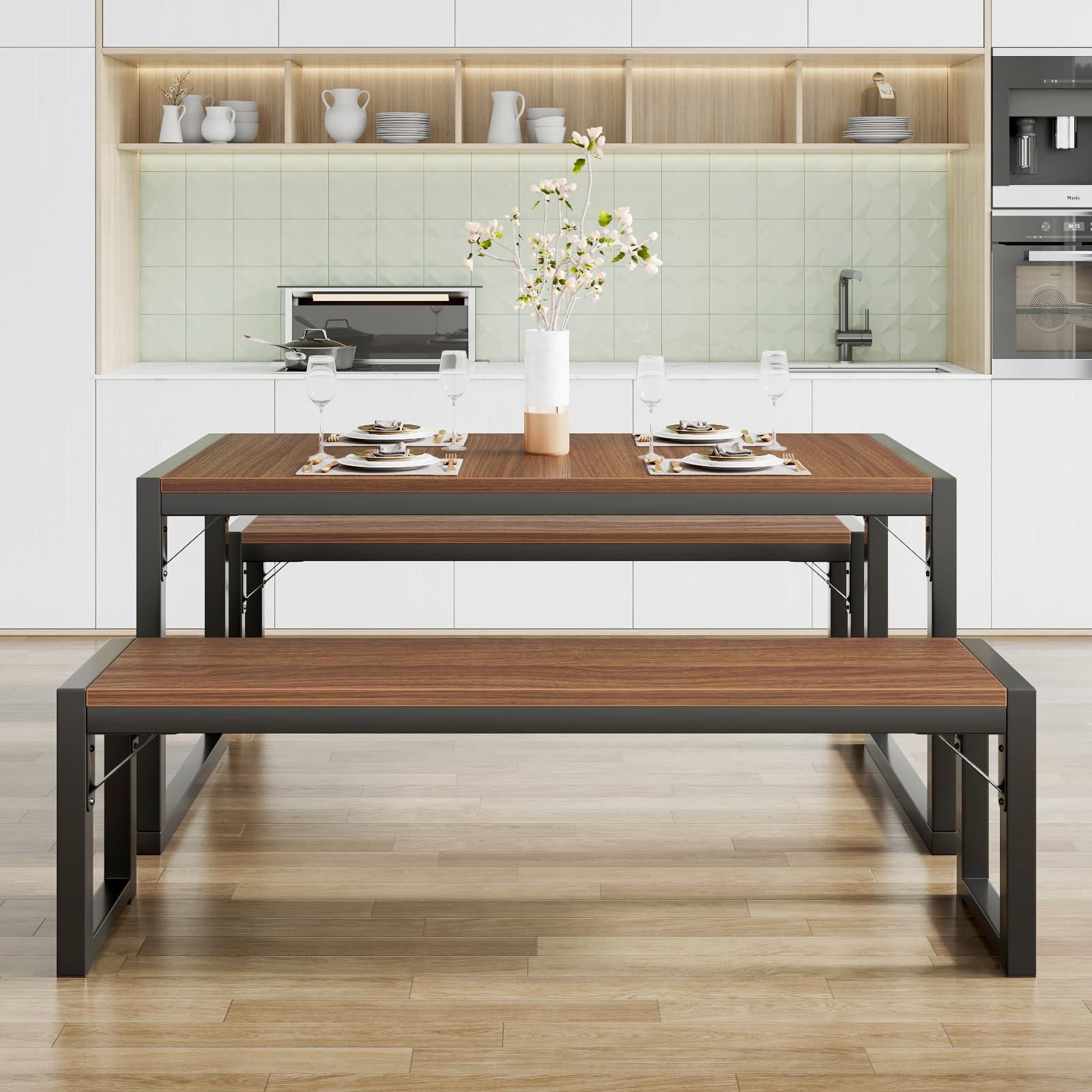 Kitchen Dining Table Set for 4 with Benches