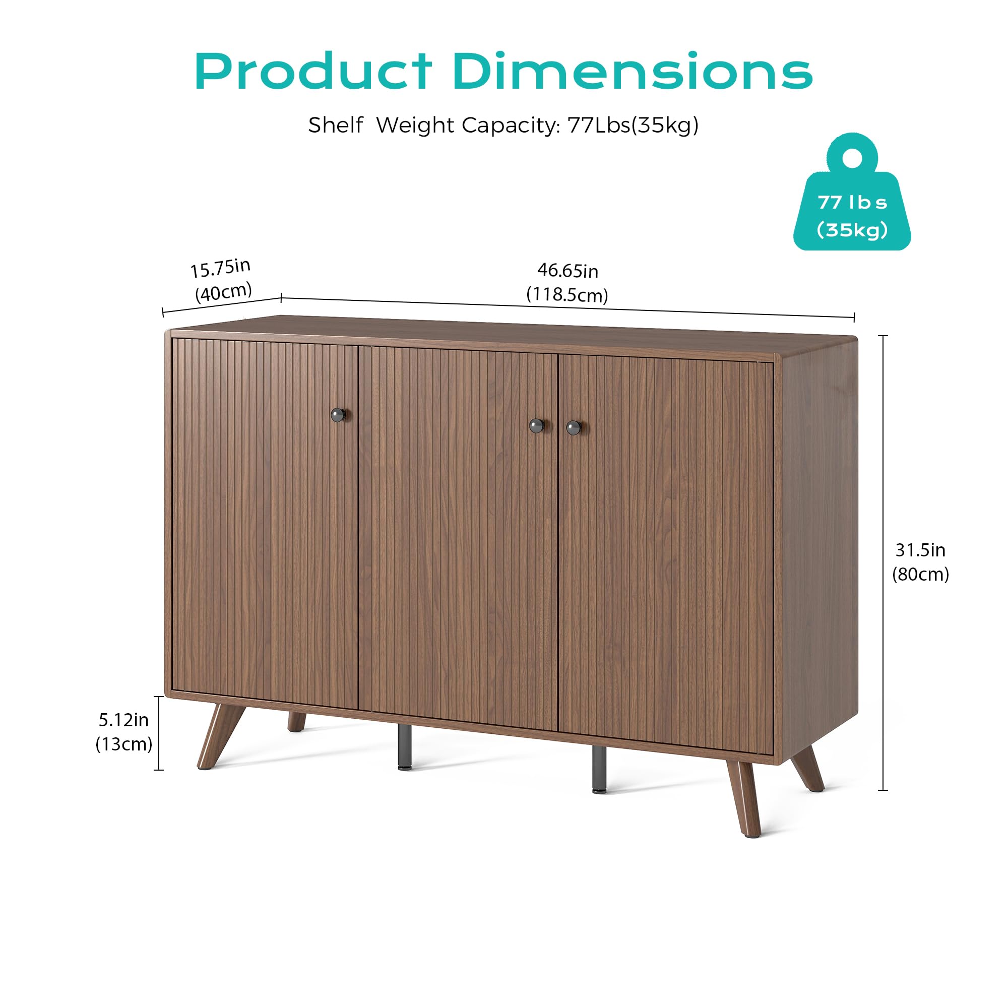 Fluted Buffet Sideboard Cabinet with Storage