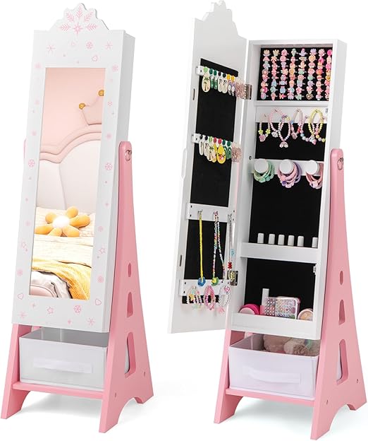 Kids Jewelry Armoire Cabinet with Full-Length Mirror