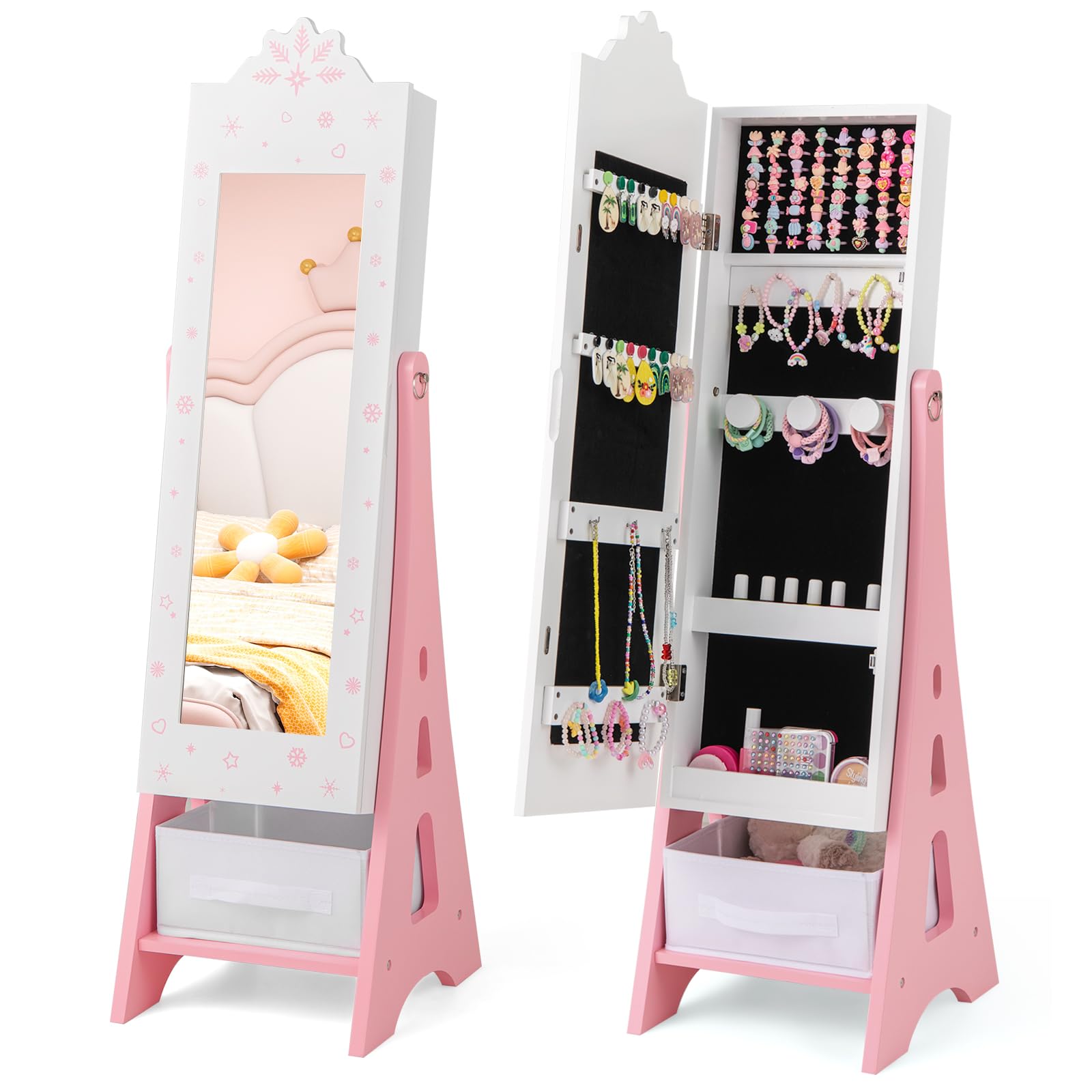 Kids Jewelry Armoire Cabinet with Full-Length Mirror