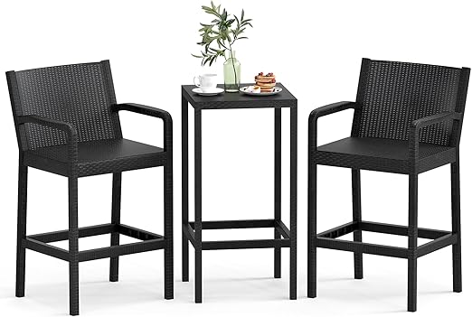3-Piece Patio Bar Set with 2 Chairs and Square Table