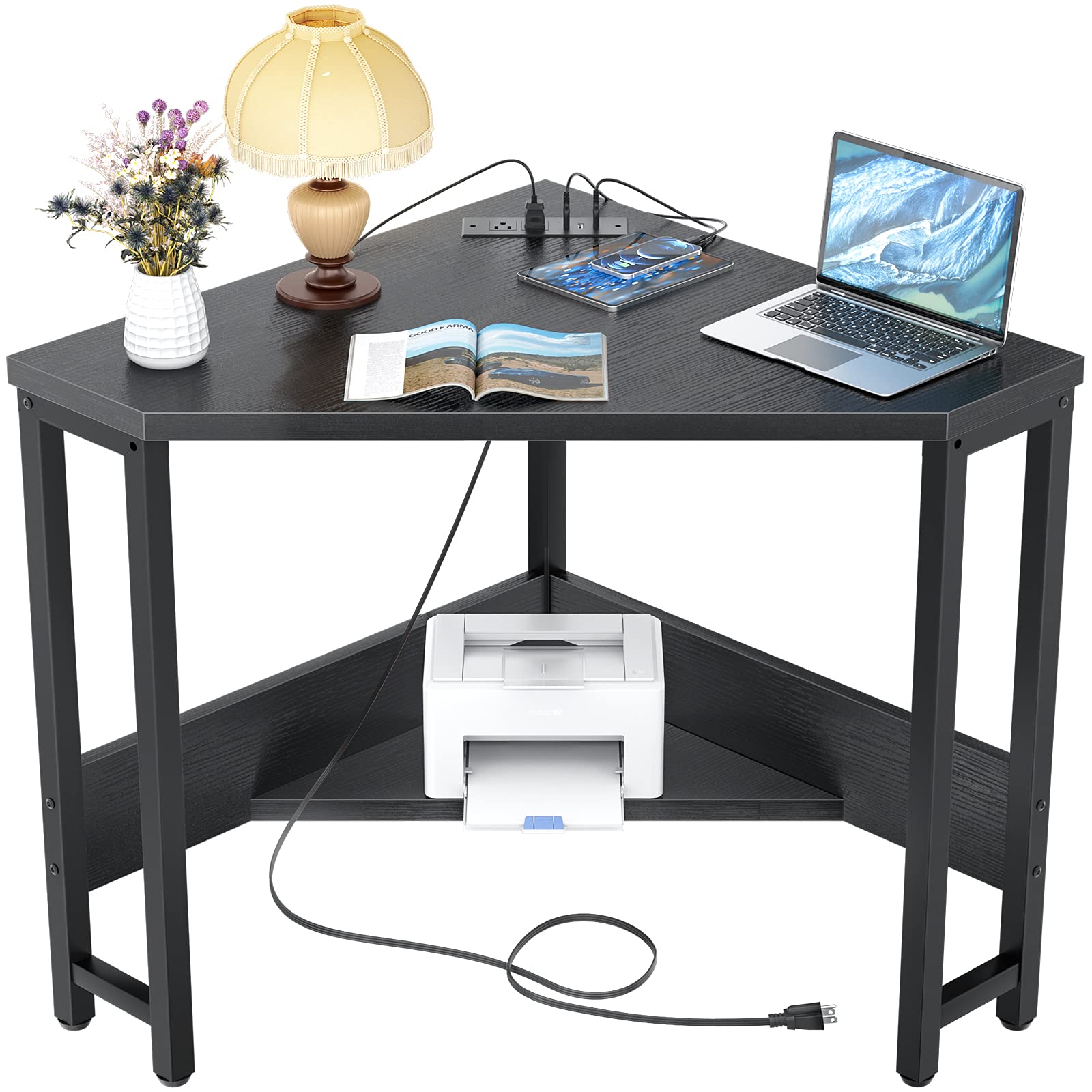 Corner Desk with Outlets and USB Ports