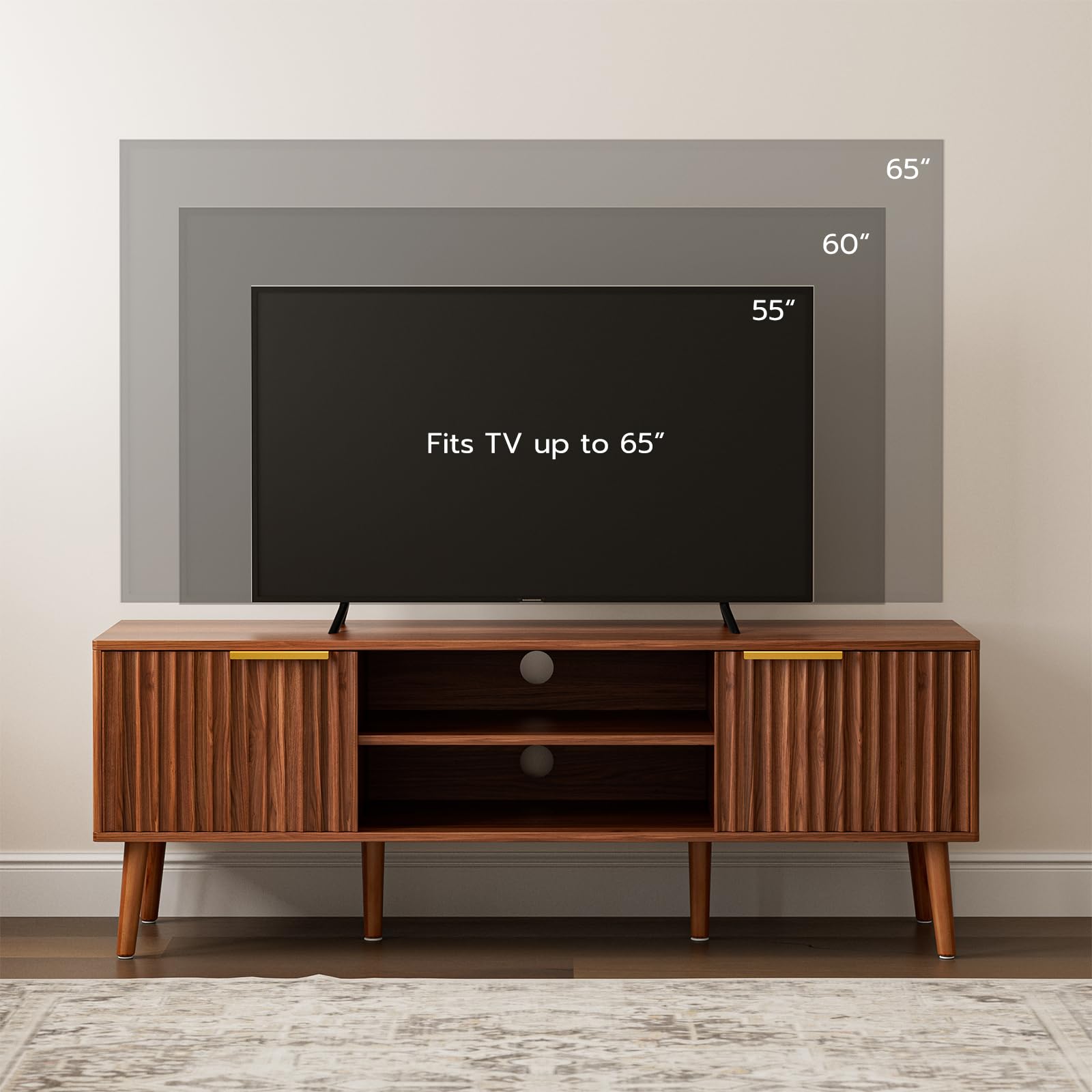 Mid-Century TV Stand with Fluted Doors