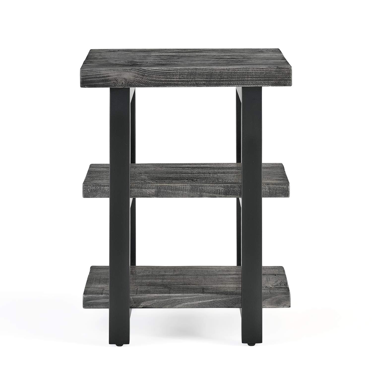 Pomona 3-Tier Industrial End Table with Solid Pine Wood and Metal Legs