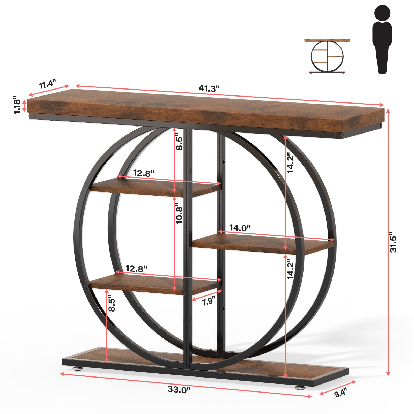 41.3" Industrial Console Table with Storage Shelves