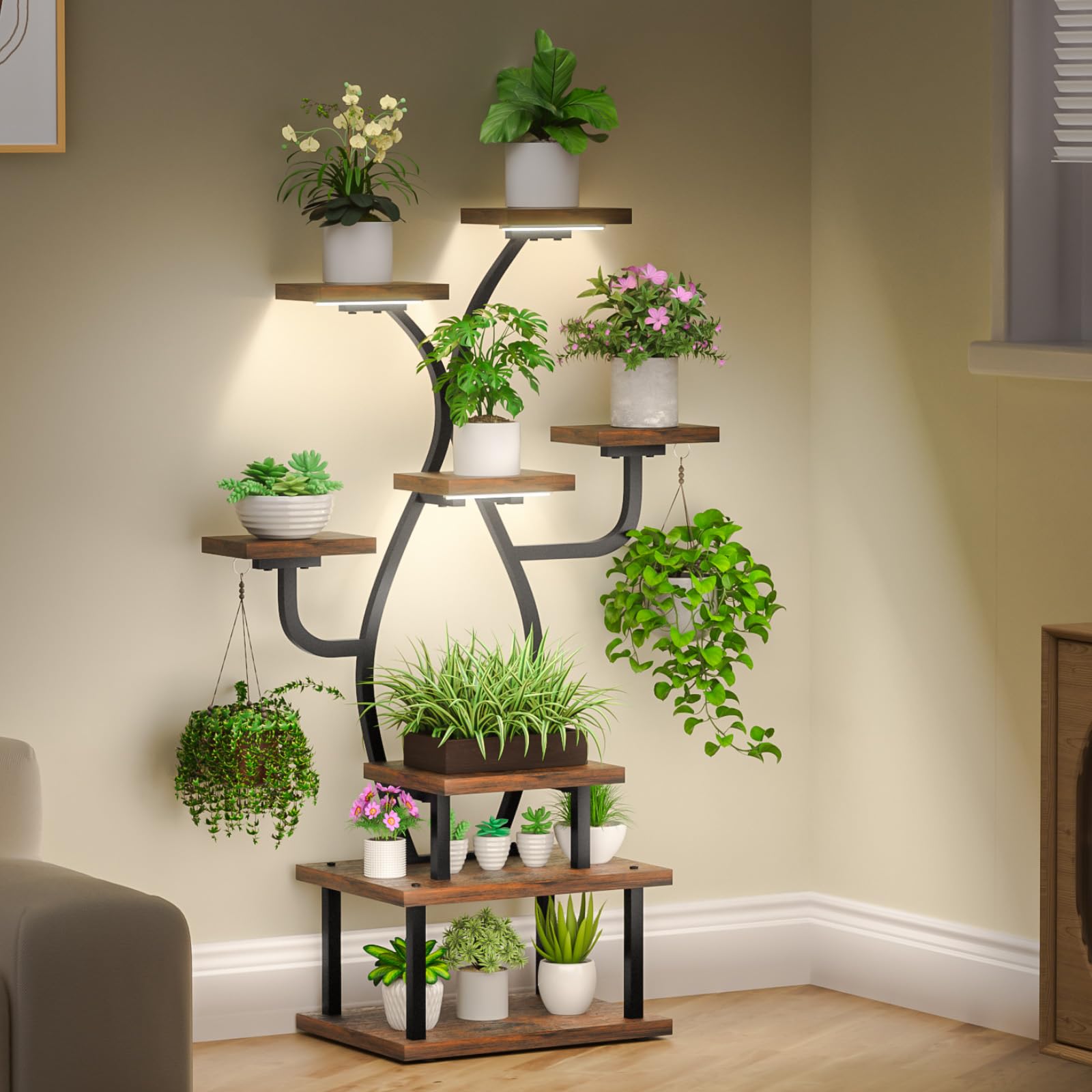 8-Tiered Indoor Plant Stand with Grow Light